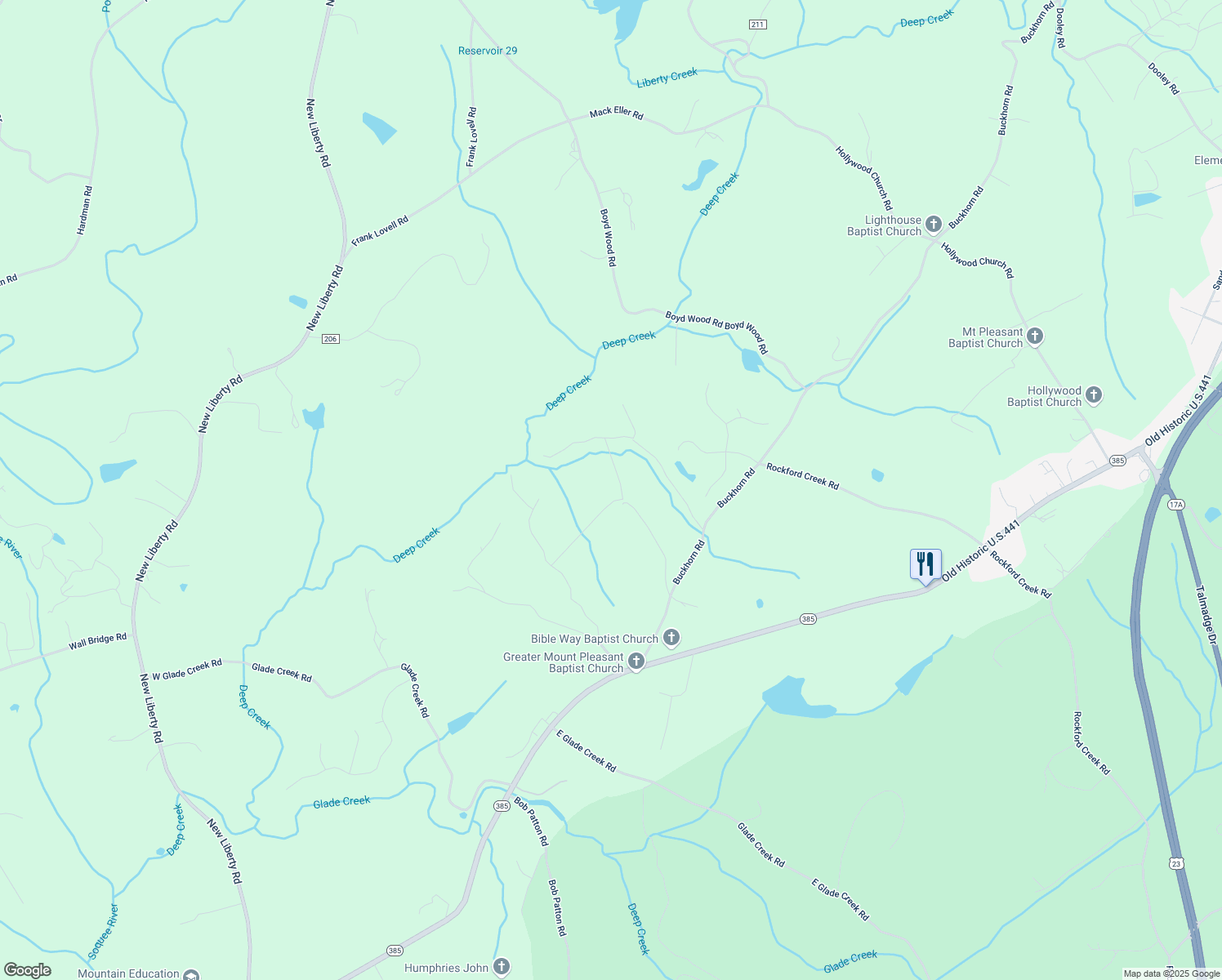 map of restaurants, bars, coffee shops, grocery stores, and more near 350 Caribou Lane in Clarkesville