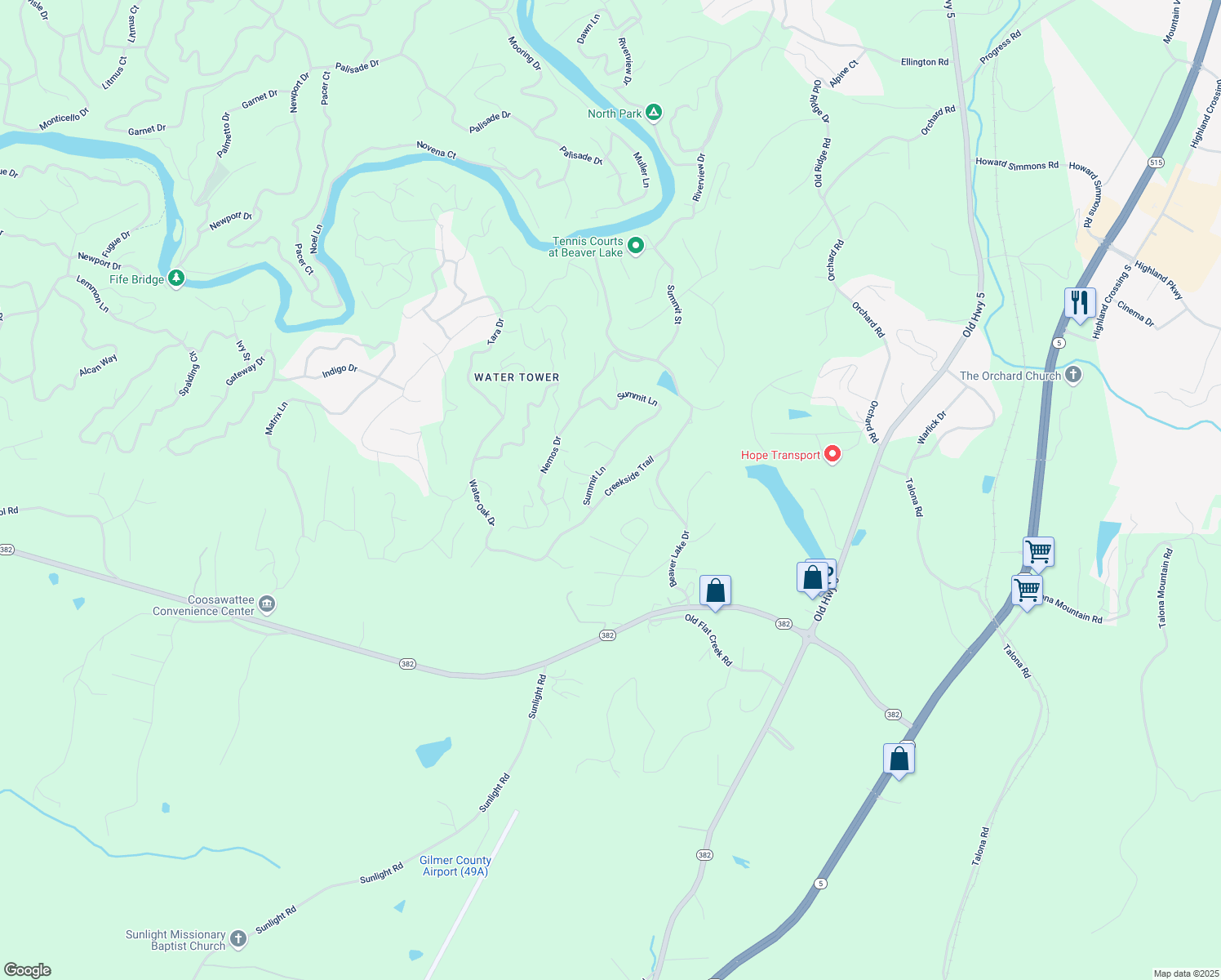map of restaurants, bars, coffee shops, grocery stores, and more near 308 Creekside Trail in Ellijay