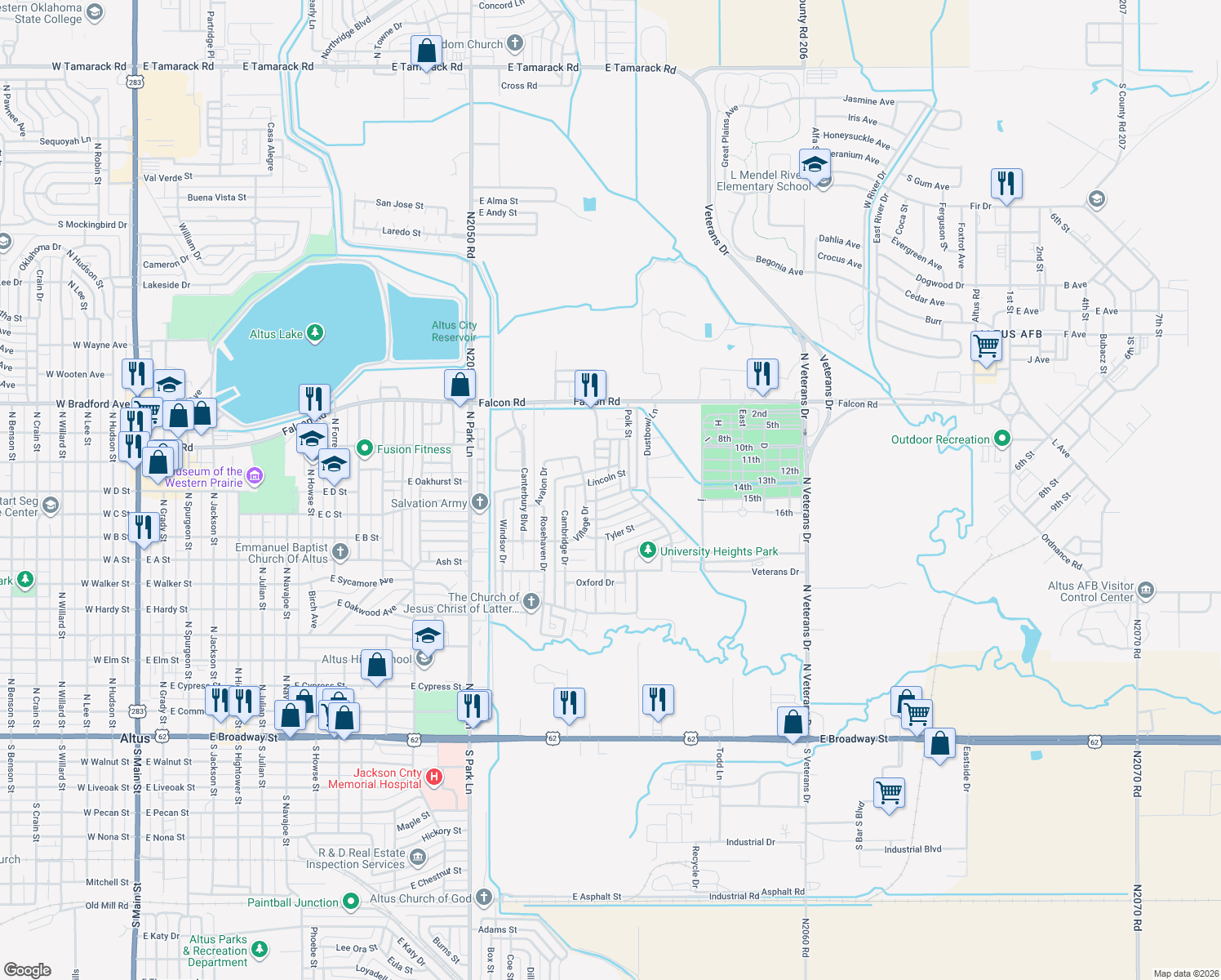 map of restaurants, bars, coffee shops, grocery stores, and more near 1705 Truman Dr in Altus