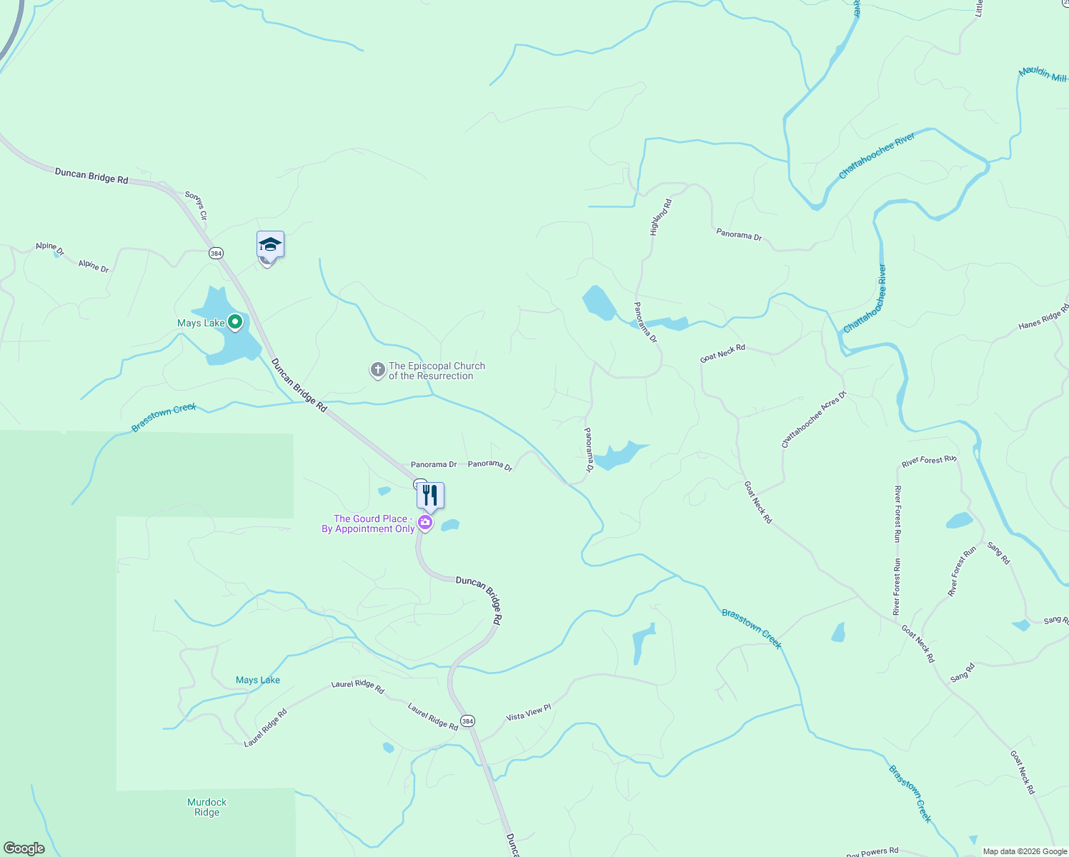 map of restaurants, bars, coffee shops, grocery stores, and more near 82 Couples Lane in Sautee Nacoochee