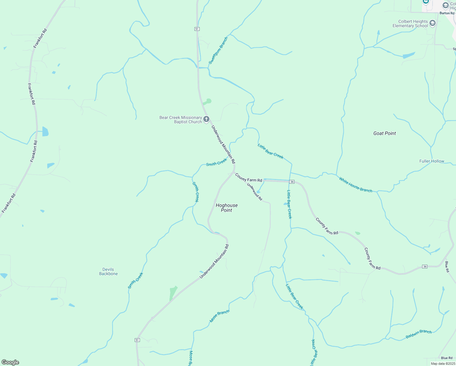 map of restaurants, bars, coffee shops, grocery stores, and more near 6030 Underwood Mountain Road in Tuscumbia