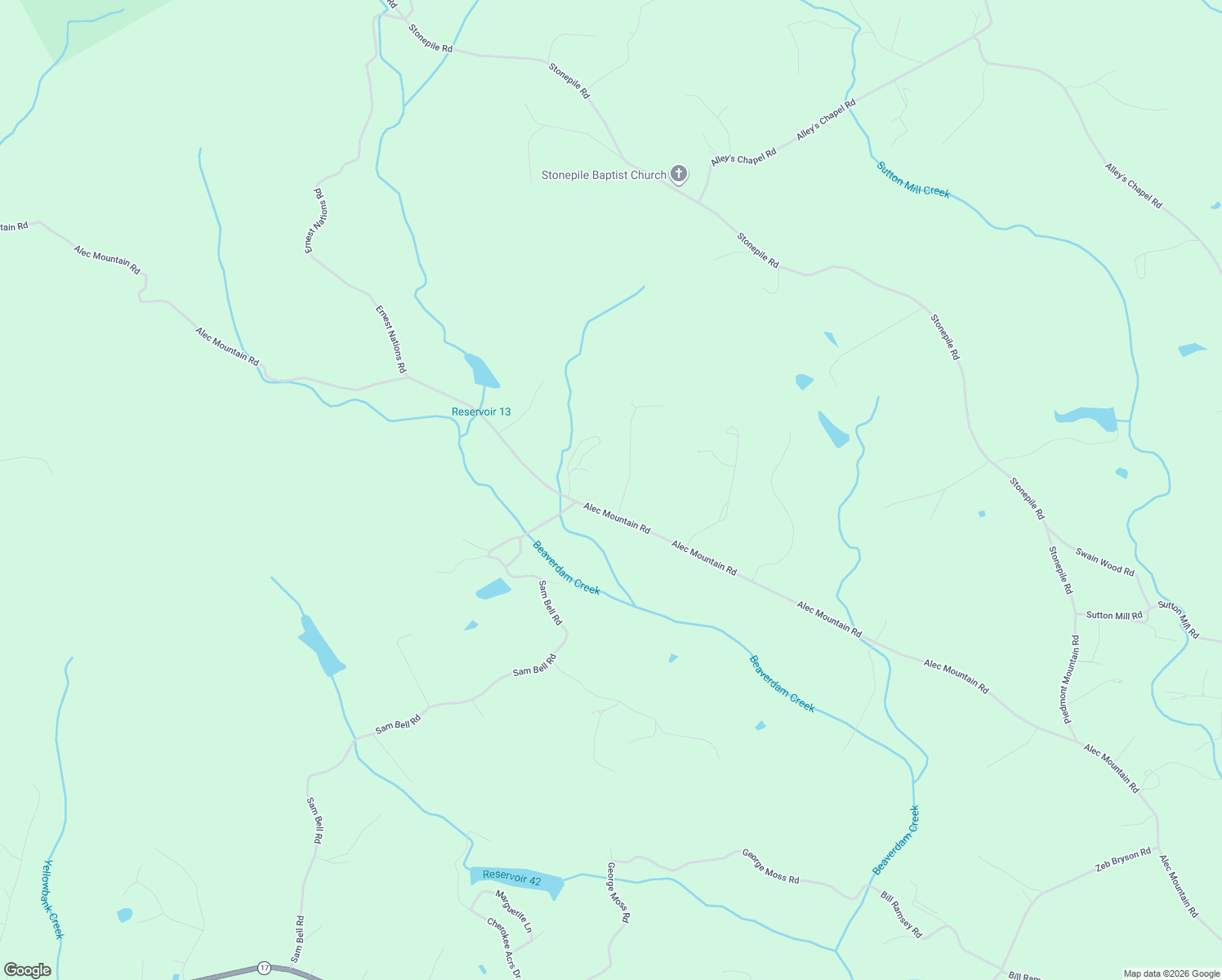 map of restaurants, bars, coffee shops, grocery stores, and more near 3077 Alec Mountain Road in Clarkesville