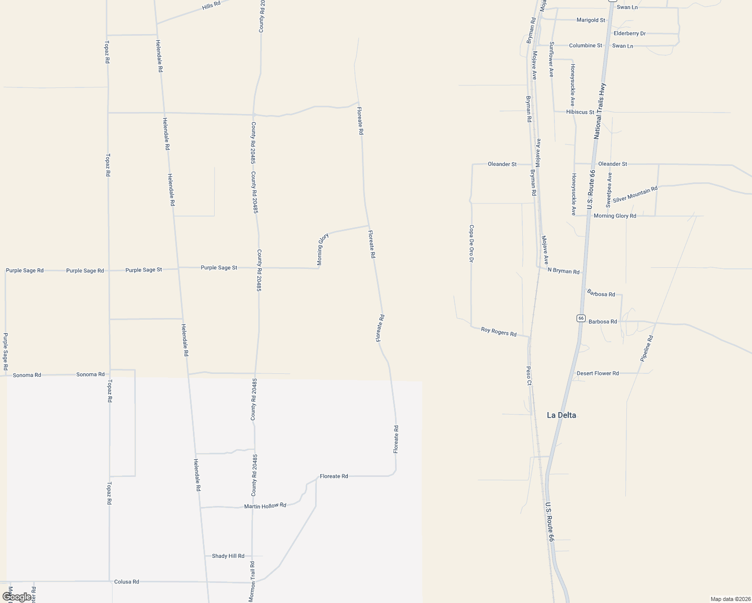 map of restaurants, bars, coffee shops, grocery stores, and more near Floreate Road in Adelanto