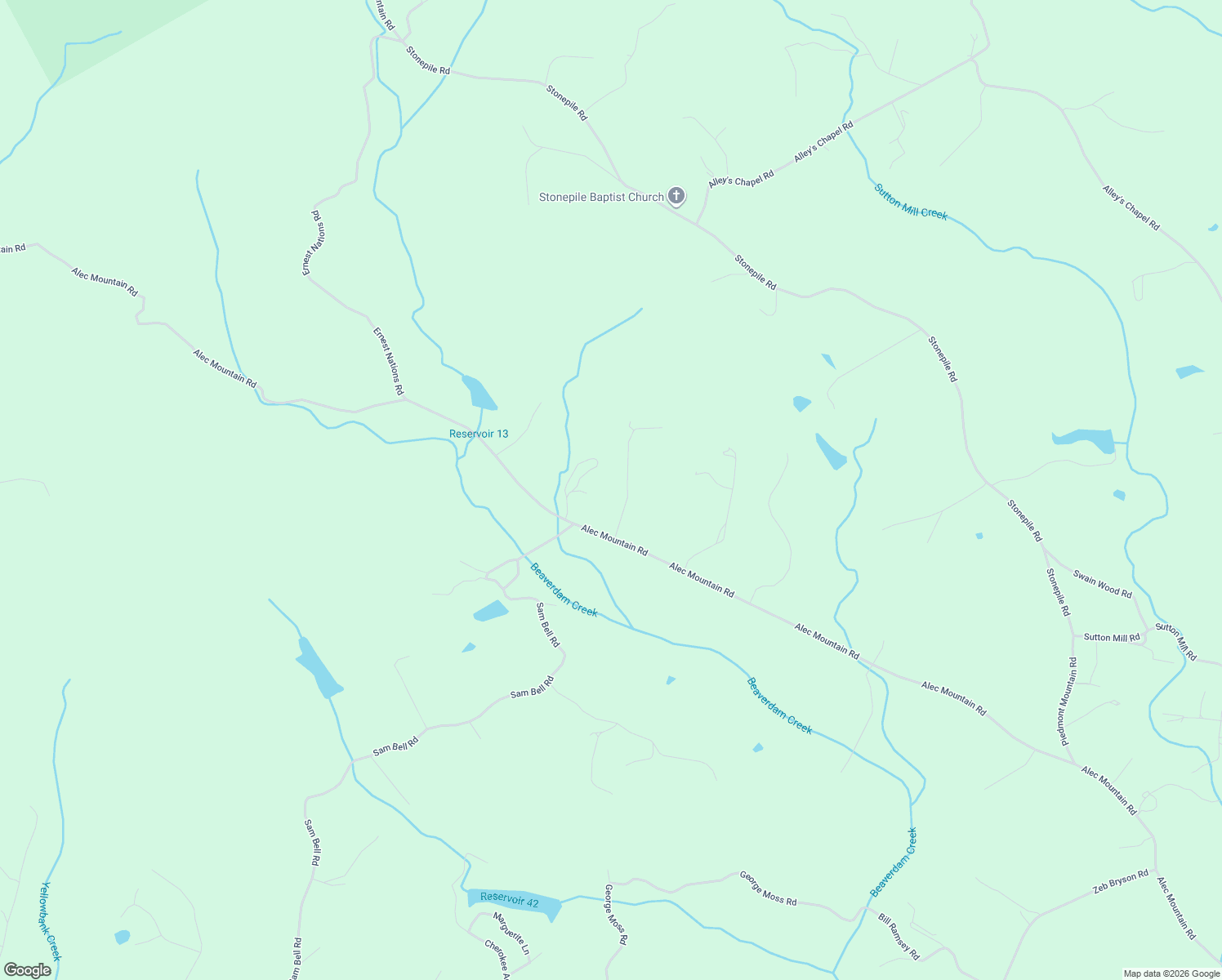 map of restaurants, bars, coffee shops, grocery stores, and more near 3077 Alec Mountain Road in Clarkesville