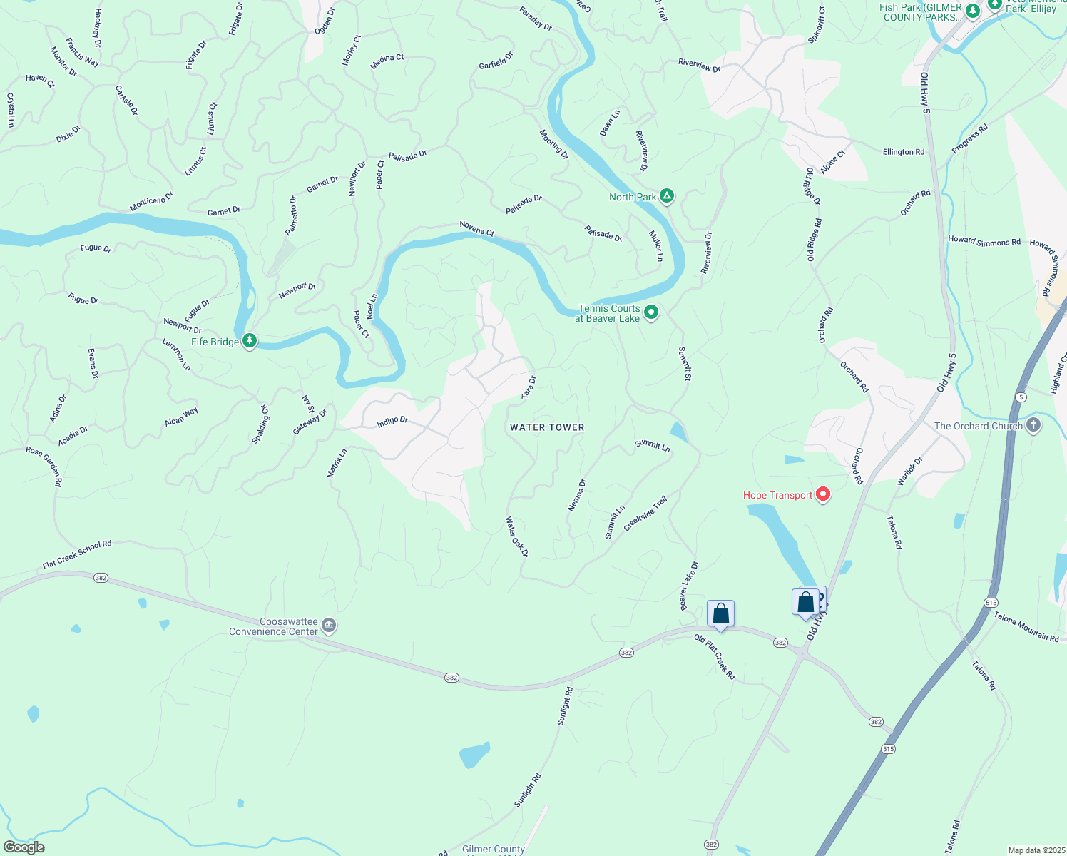 map of restaurants, bars, coffee shops, grocery stores, and more near 85 Water Tower Villa Court in Ellijay