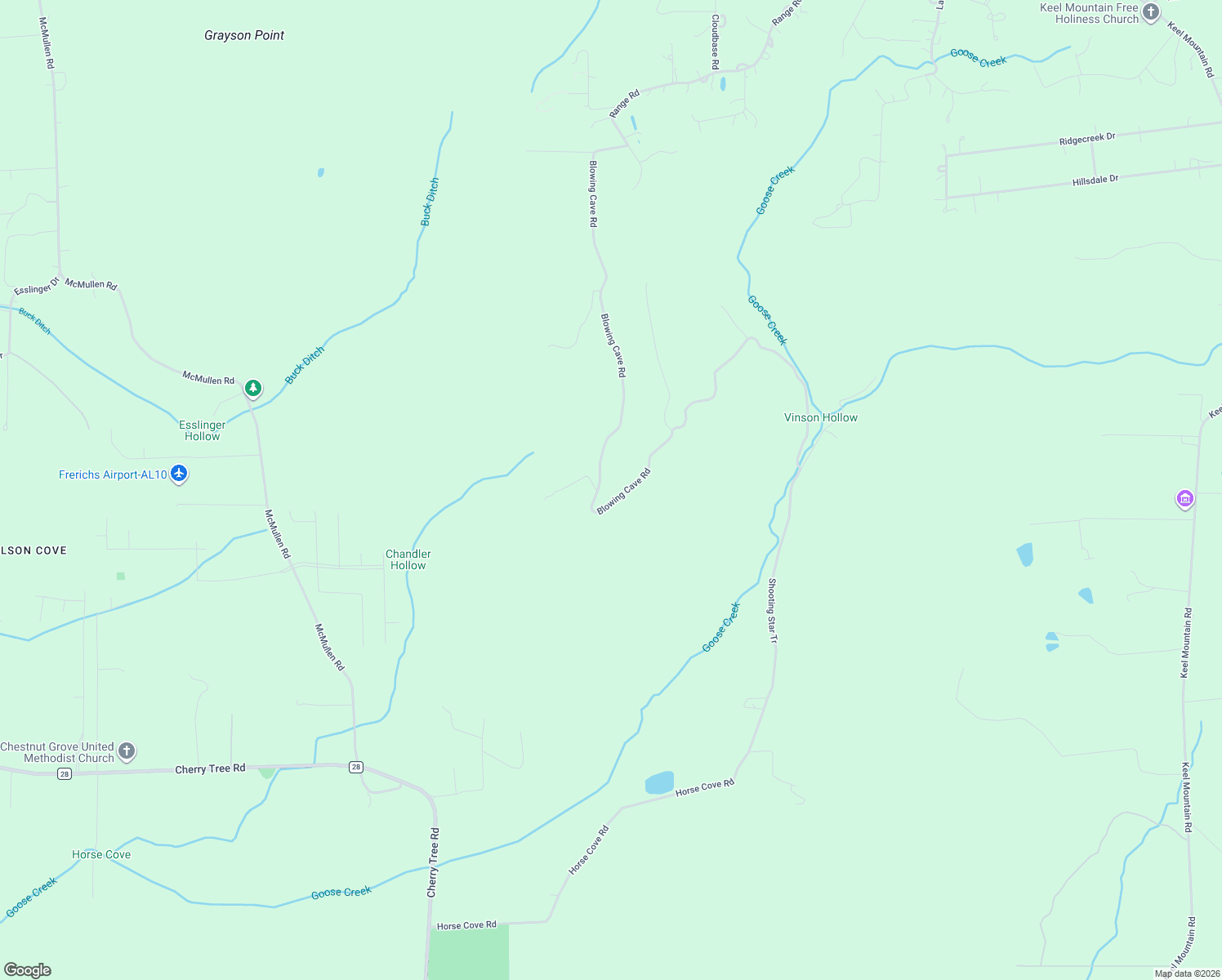map of restaurants, bars, coffee shops, grocery stores, and more near 611 Blowing Cave Road in Gurley