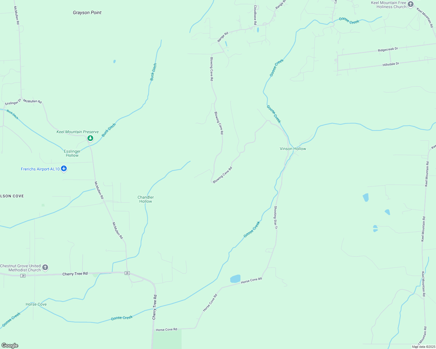 map of restaurants, bars, coffee shops, grocery stores, and more near 611 Blowing Cave Road in Gurley