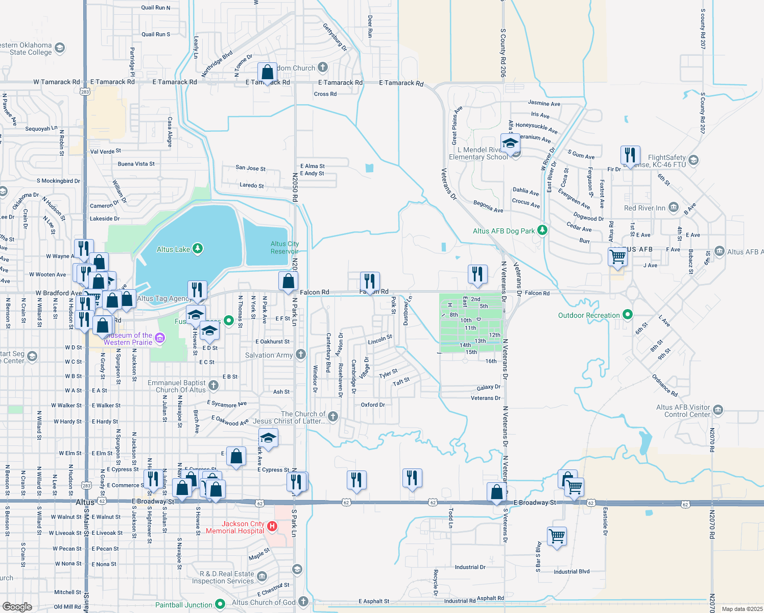 map of restaurants, bars, coffee shops, grocery stores, and more near 1704 Harding Avenue in Altus