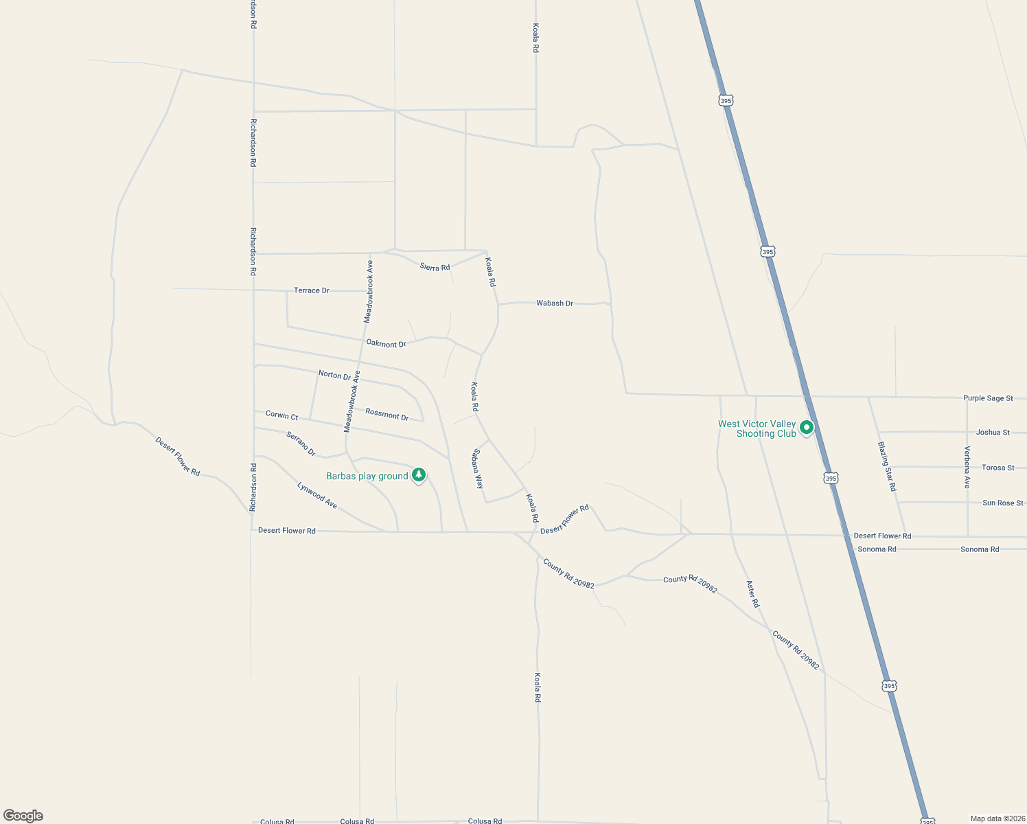 map of restaurants, bars, coffee shops, grocery stores, and more near Winslow Lane in Adelanto