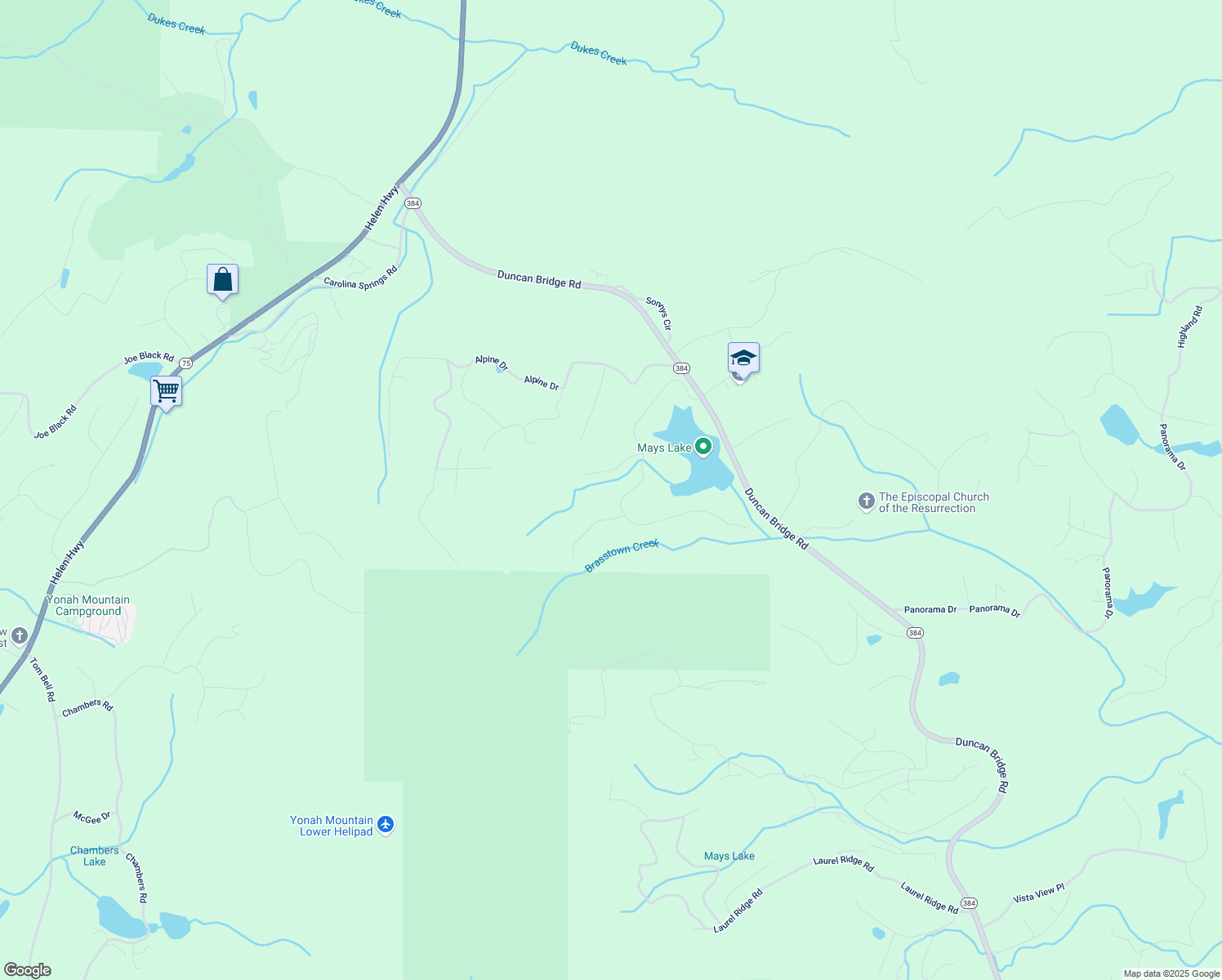map of restaurants, bars, coffee shops, grocery stores, and more near 562 Yonah Lake Drive in Sautee Nacoochee