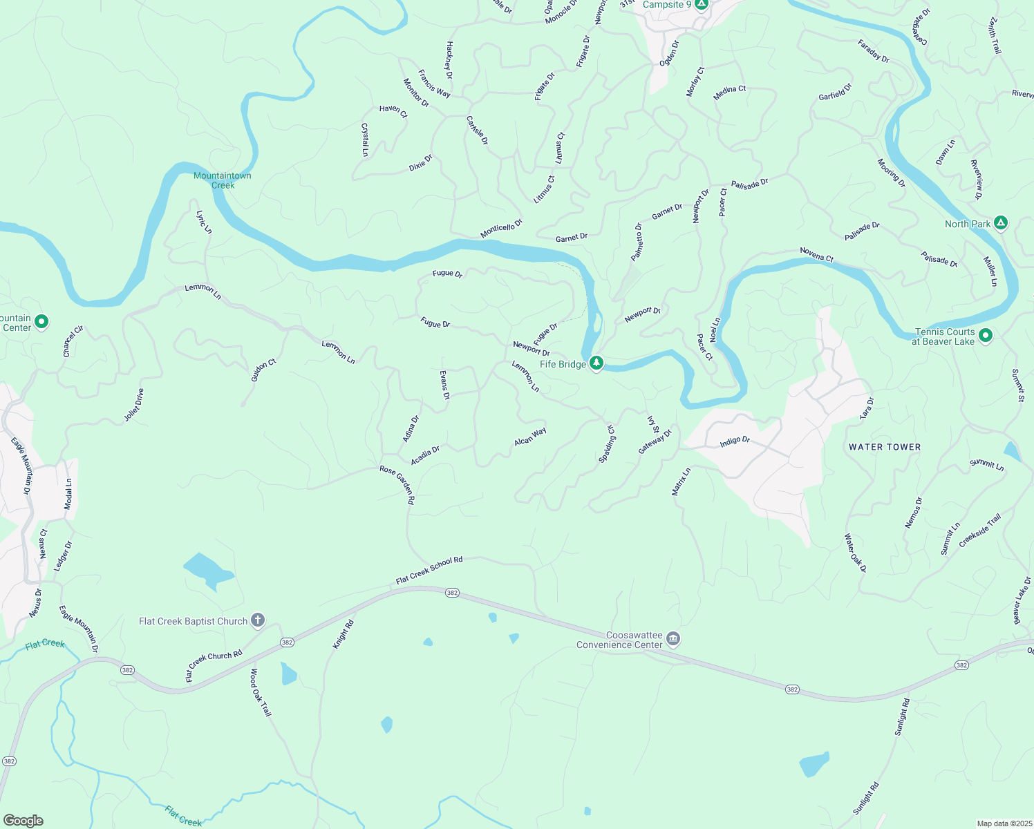 map of restaurants, bars, coffee shops, grocery stores, and more near Alcan Way in Gilmer County