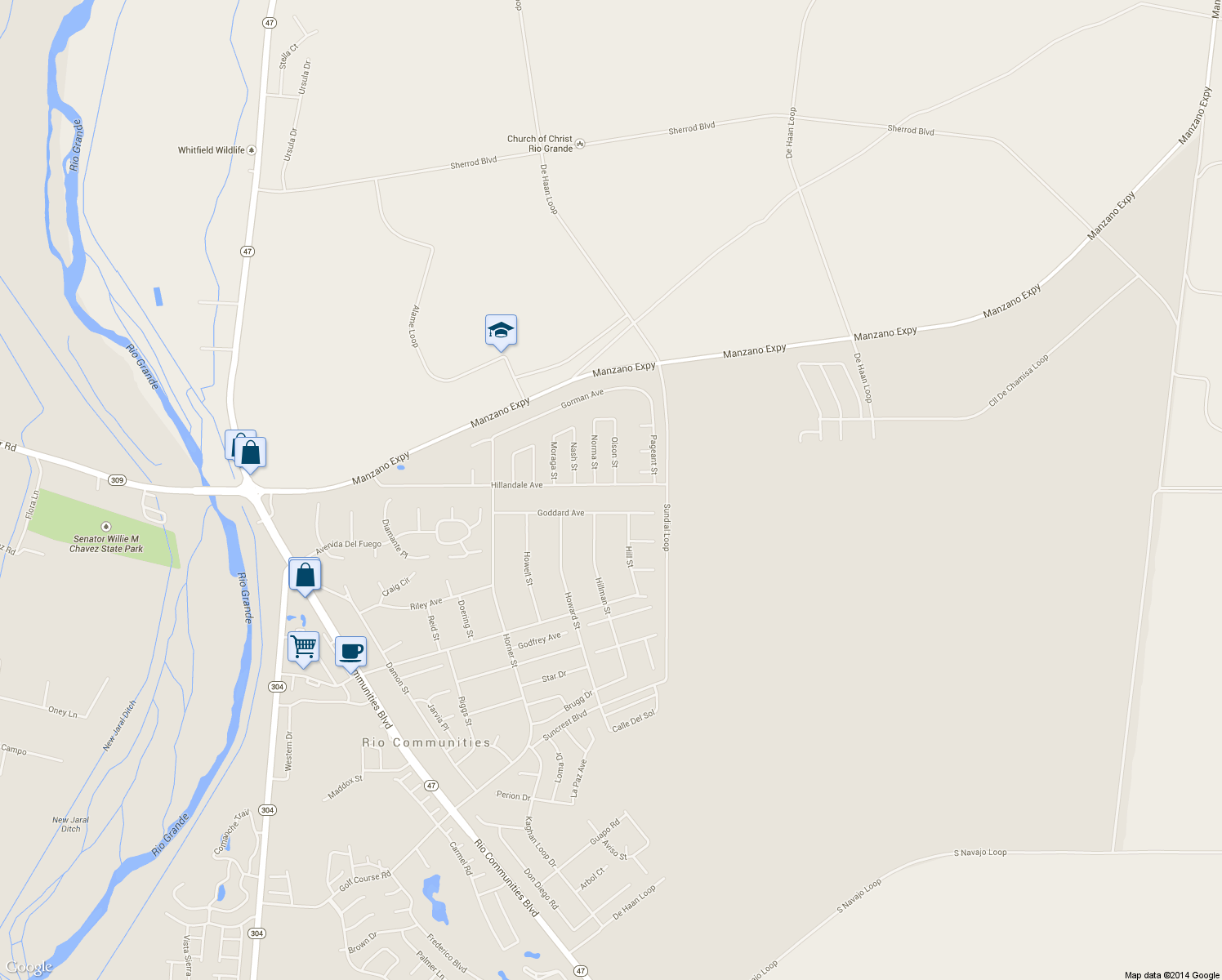 map of restaurants, bars, coffee shops, grocery stores, and more near 331 Hillandale Avenue in Belen