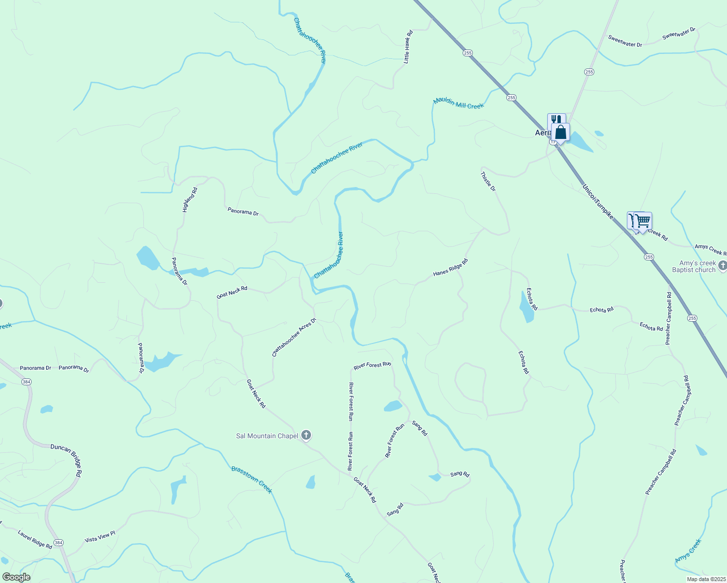 map of restaurants, bars, coffee shops, grocery stores, and more near 505 River Ridge Road in Clarkesville