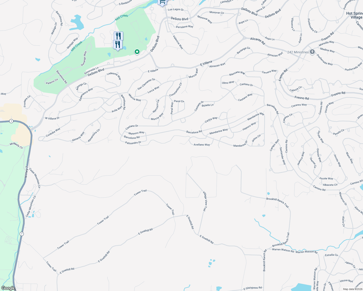 map of restaurants, bars, coffee shops, grocery stores, and more near 13 Avellano Lane in Hot Springs