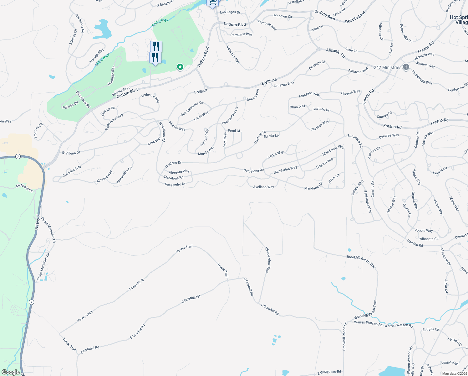 map of restaurants, bars, coffee shops, grocery stores, and more near 13 Avellano Lane in Hot Springs