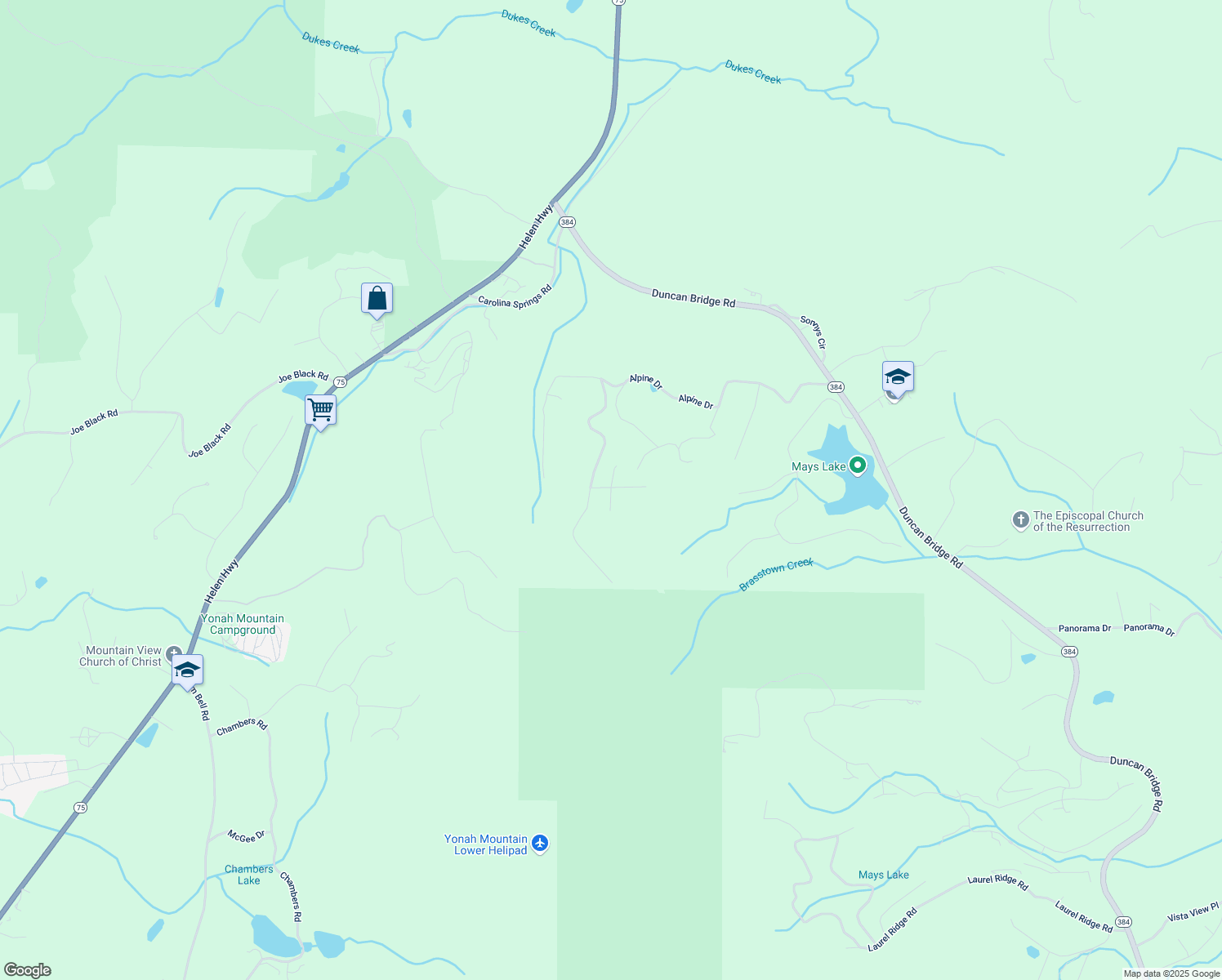 map of restaurants, bars, coffee shops, grocery stores, and more near 22 Lucerne Way in Sautee Nacoochee