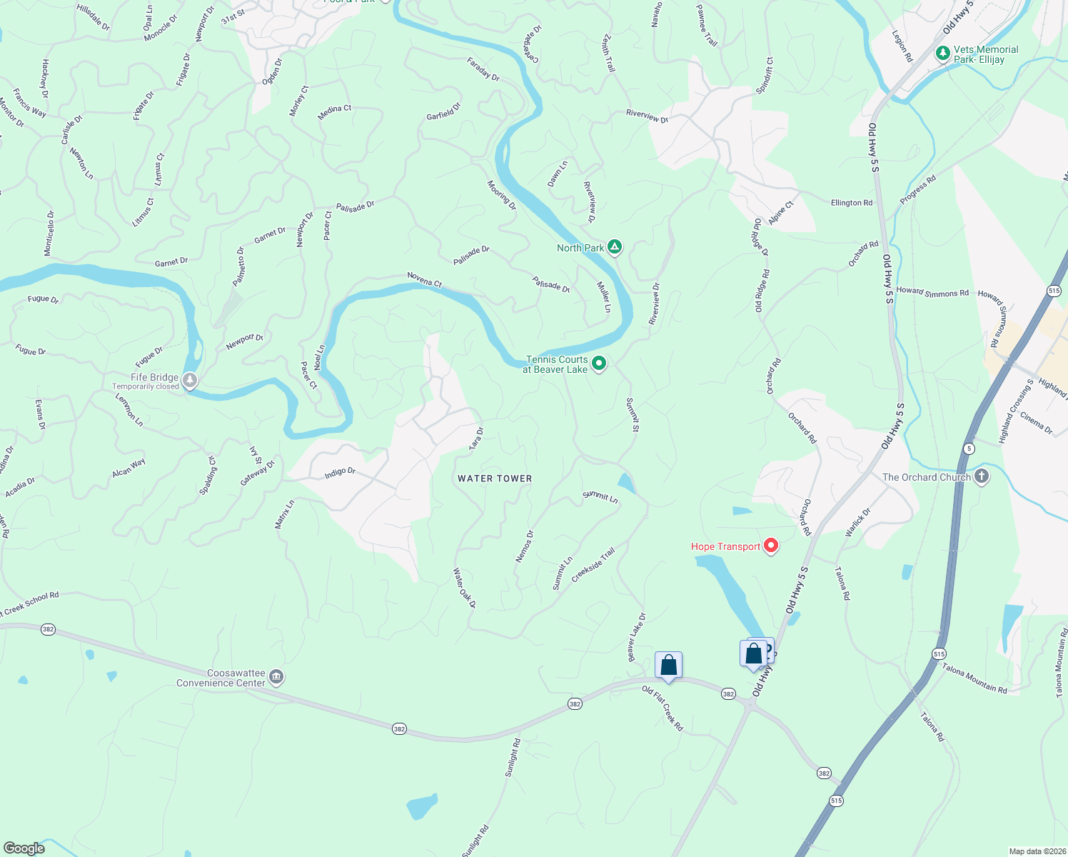 map of restaurants, bars, coffee shops, grocery stores, and more near 772 Indigo Drive in Ellijay