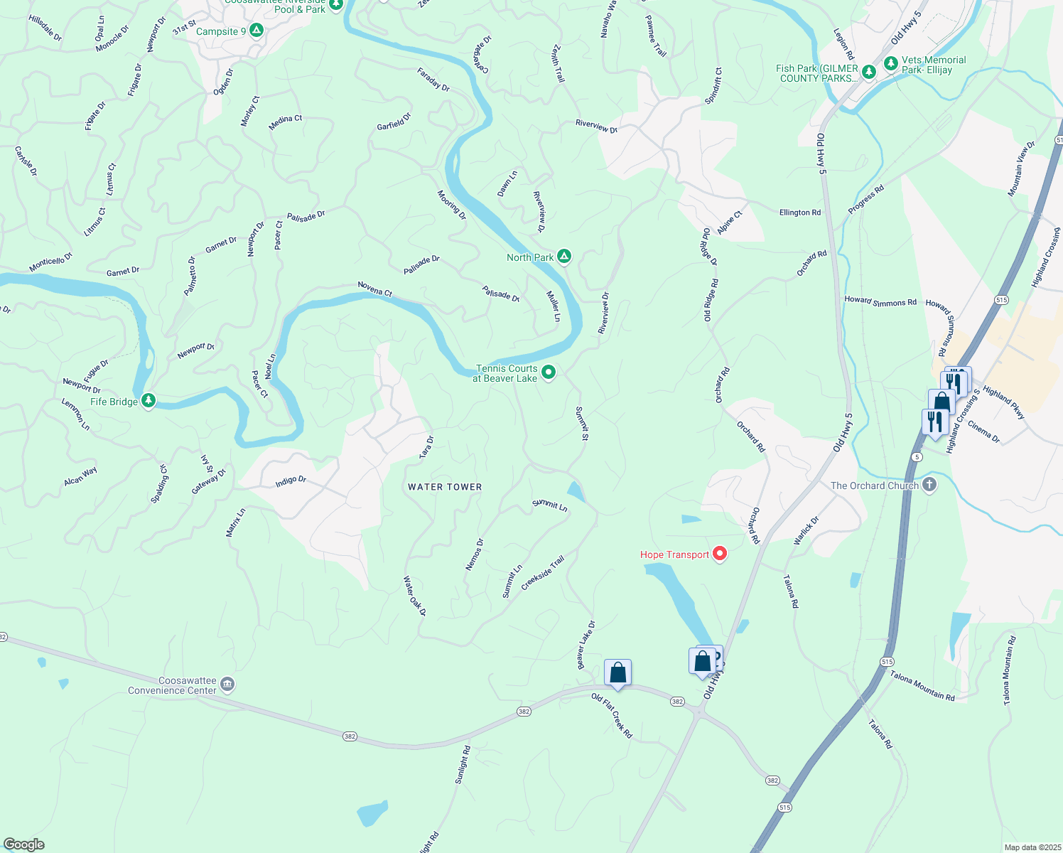 map of restaurants, bars, coffee shops, grocery stores, and more near 1122 Beaver Lake Drive in Ellijay