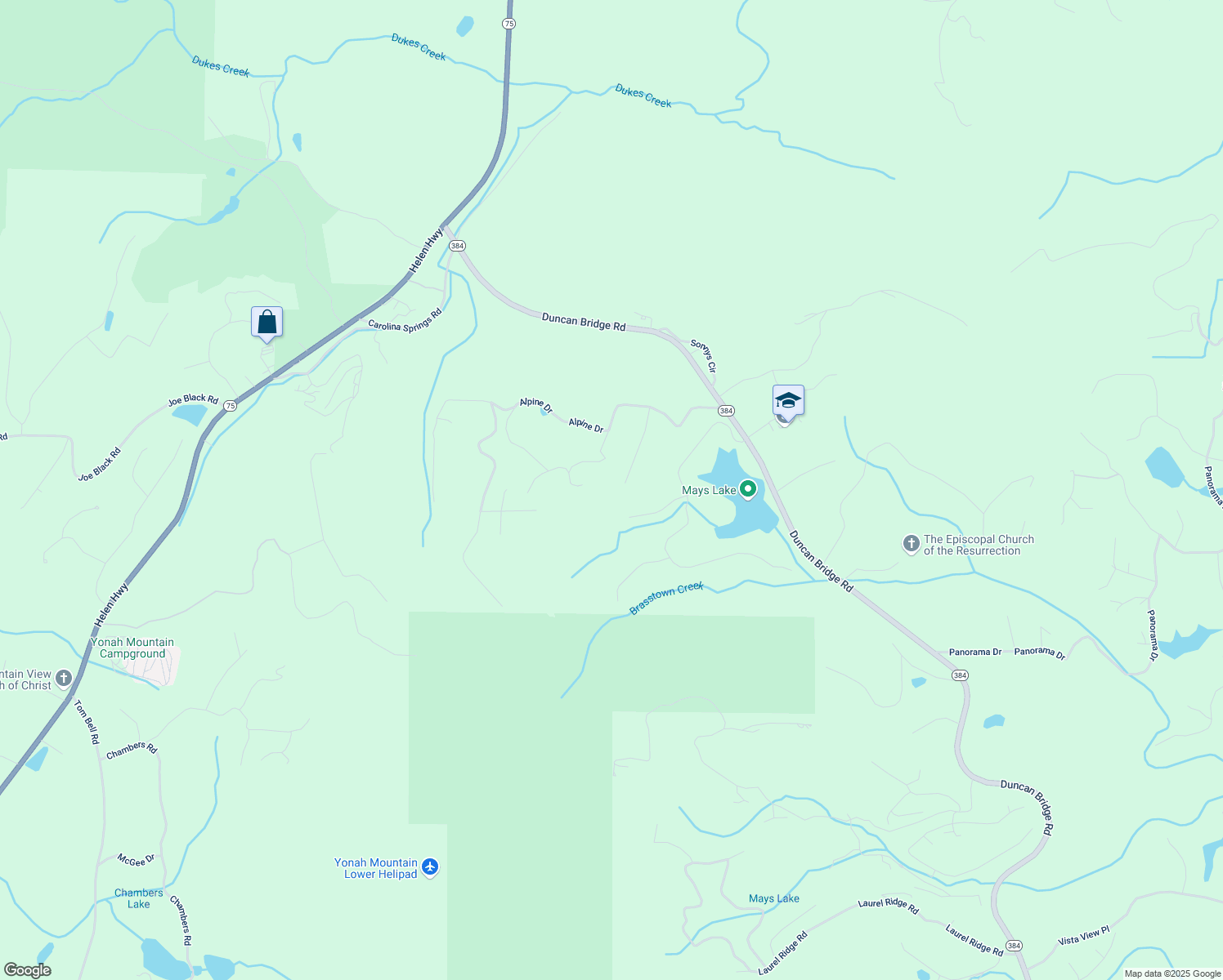 map of restaurants, bars, coffee shops, grocery stores, and more near 274 Bern Vista in Sautee Nacoochee