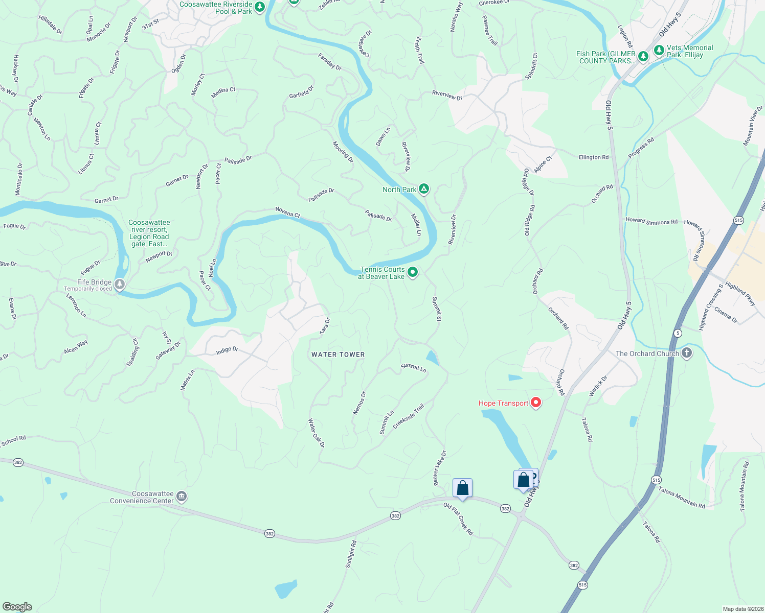 map of restaurants, bars, coffee shops, grocery stores, and more near 148 Poolside Court in Ellijay