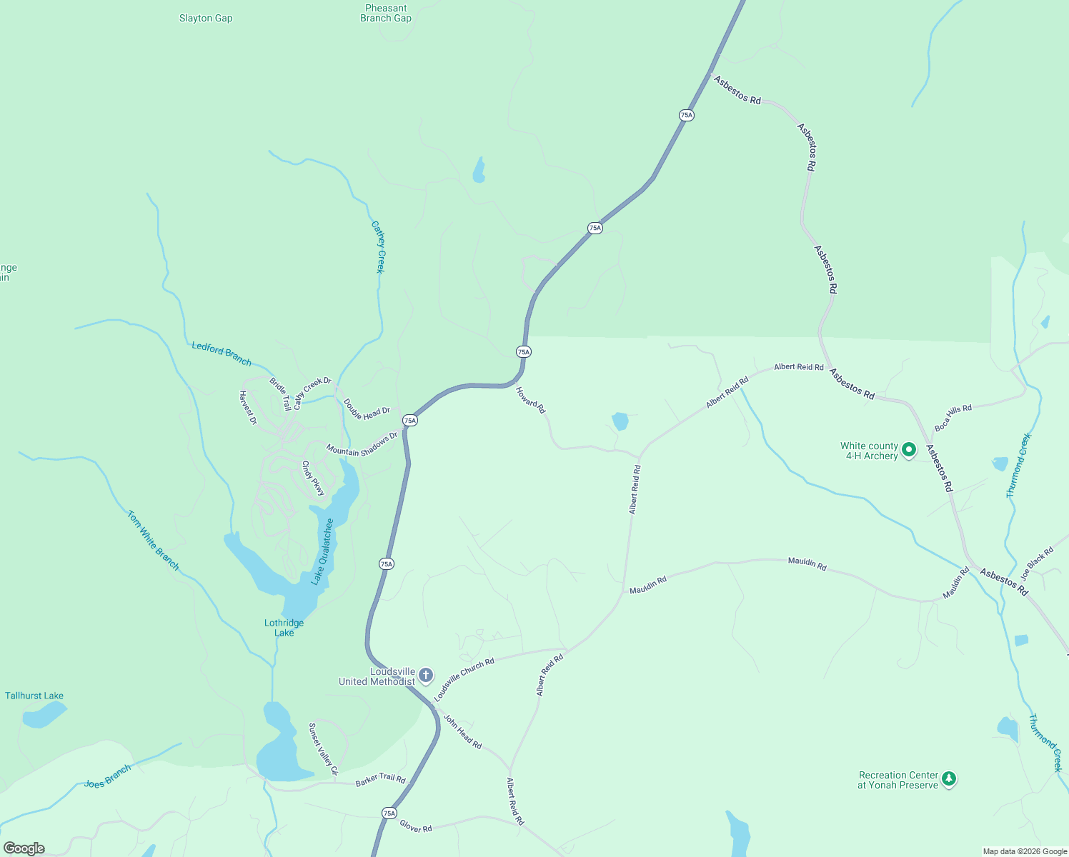 map of restaurants, bars, coffee shops, grocery stores, and more near 132 Howard Road in Sautee Nacoochee