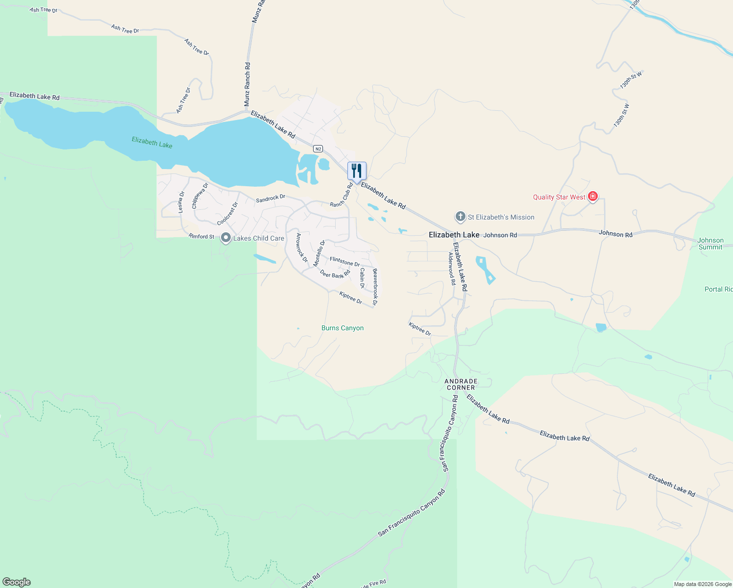 map of restaurants, bars, coffee shops, grocery stores, and more near 14520 Hardtree Drive in Lake Hughes