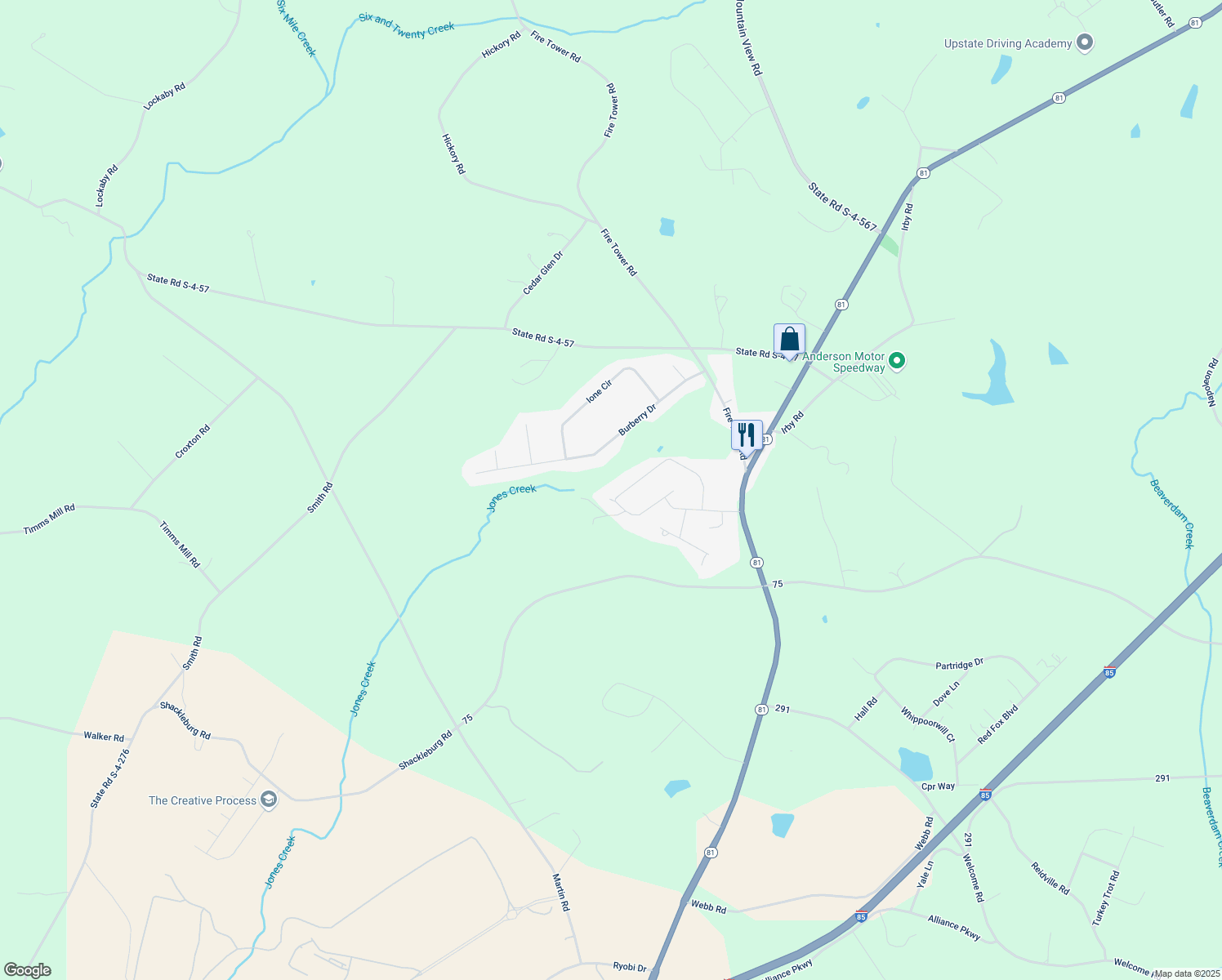 map of restaurants, bars, coffee shops, grocery stores, and more near 232 Lewis Road in Williamston