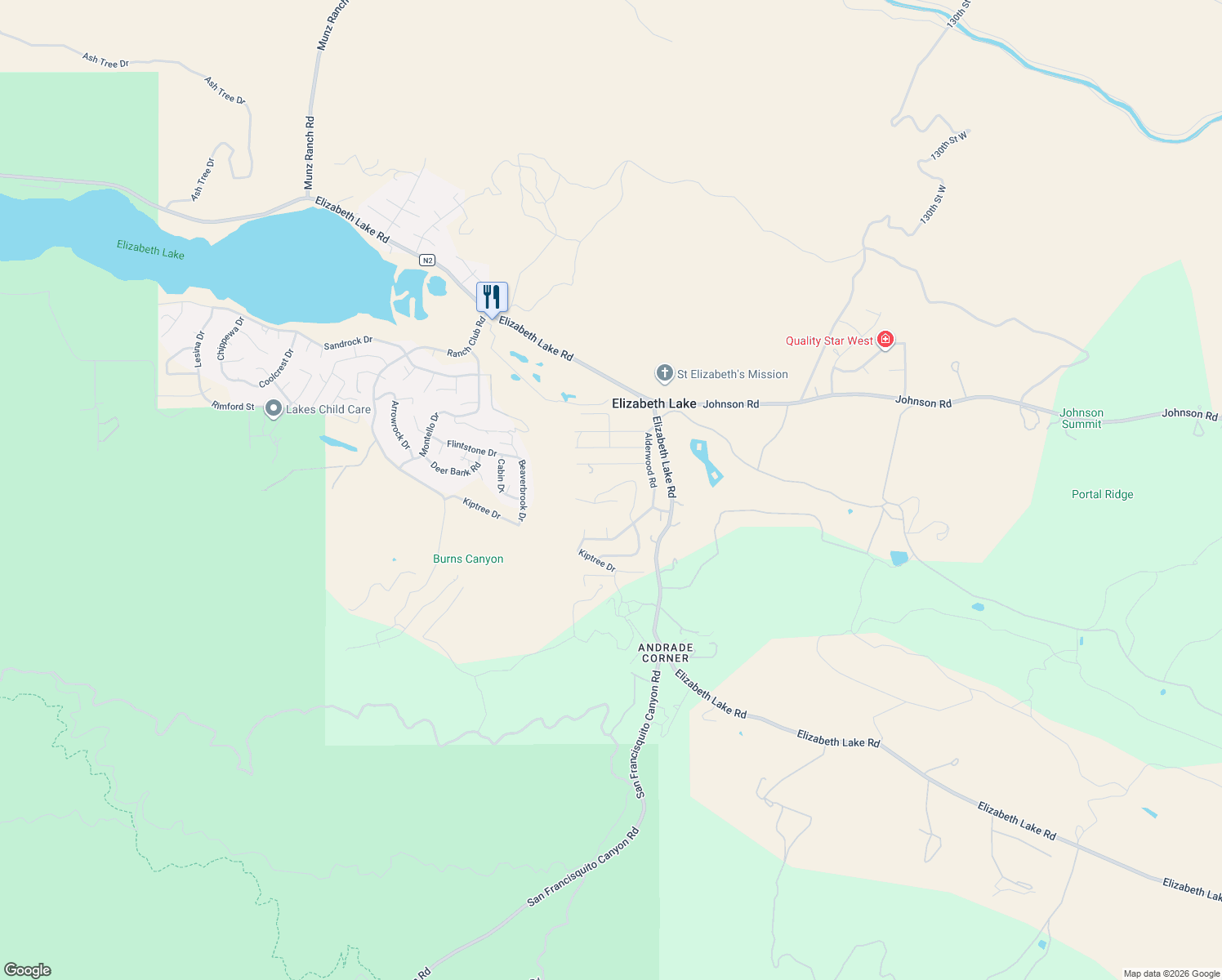 map of restaurants, bars, coffee shops, grocery stores, and more near Elmtree Drive in Los Angeles County