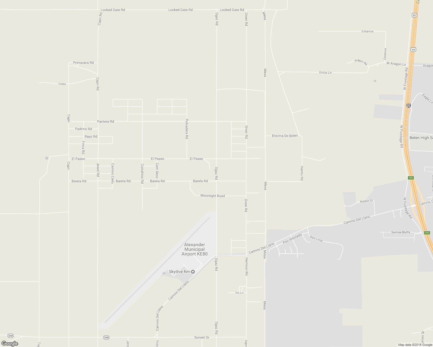 map of restaurants, bars, coffee shops, grocery stores, and more near Ogaz Road in Belen