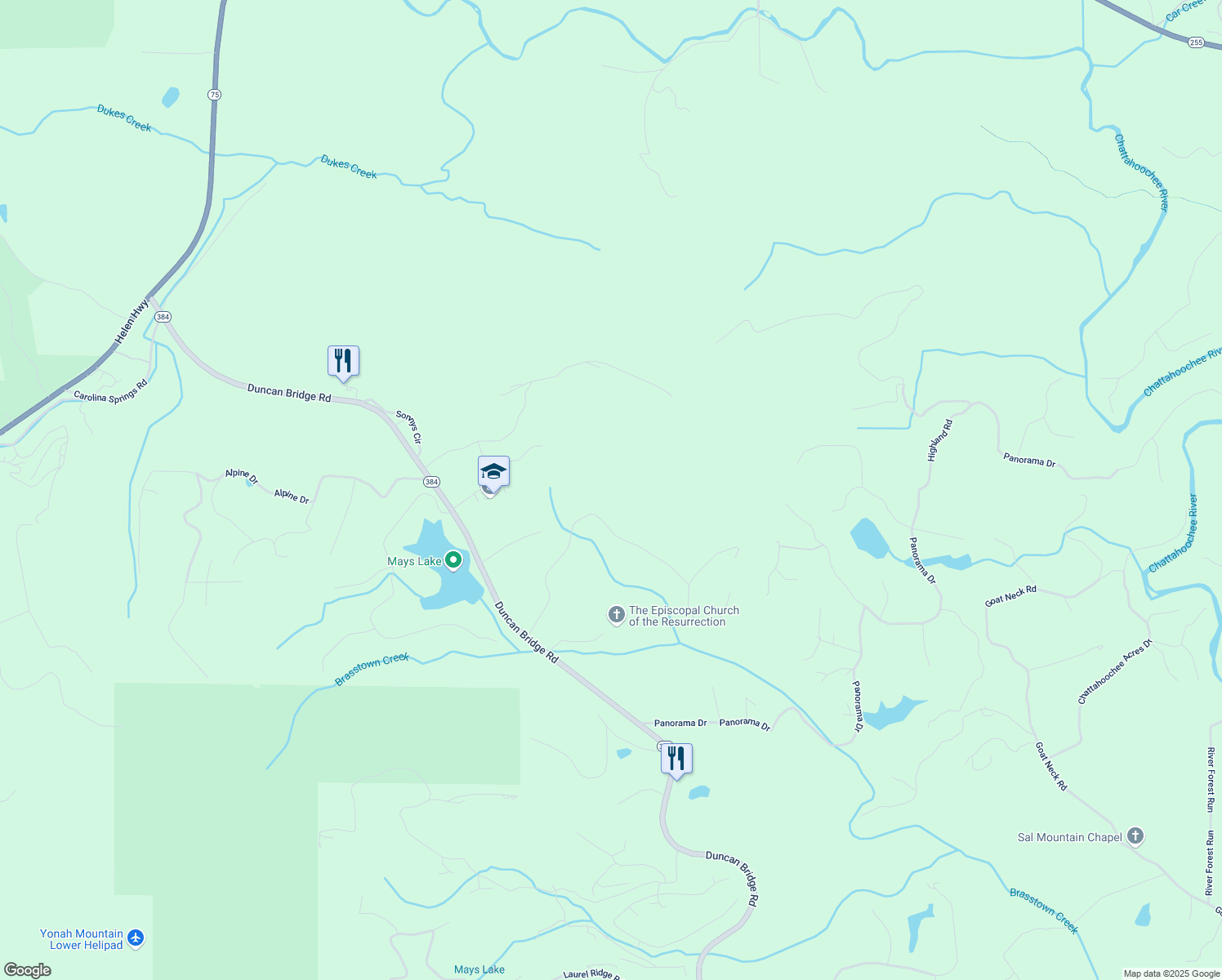map of restaurants, bars, coffee shops, grocery stores, and more near 427 Bakers Fiord in Sautee Nacoochee