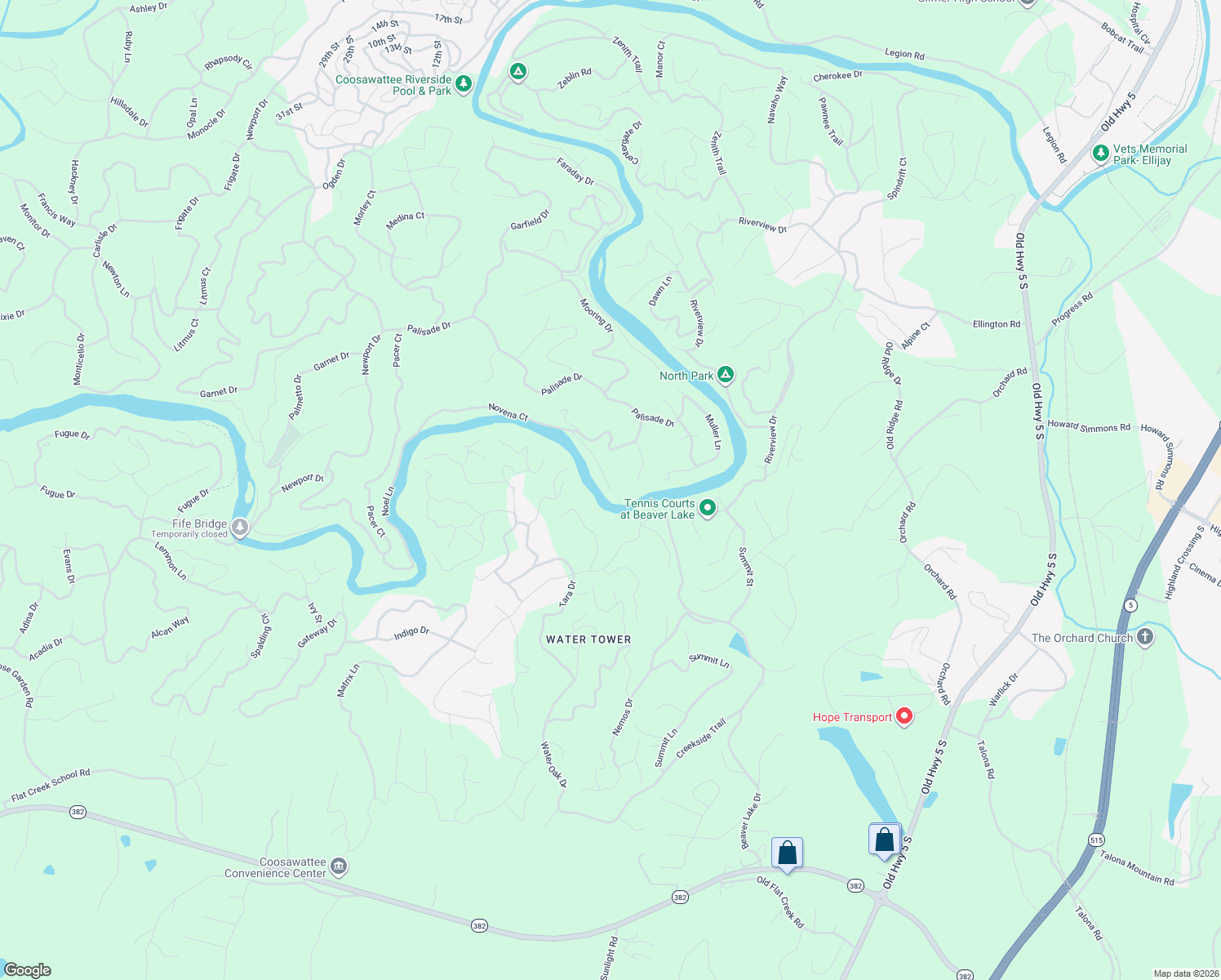 map of restaurants, bars, coffee shops, grocery stores, and more near 206 Novena Court in Ellijay