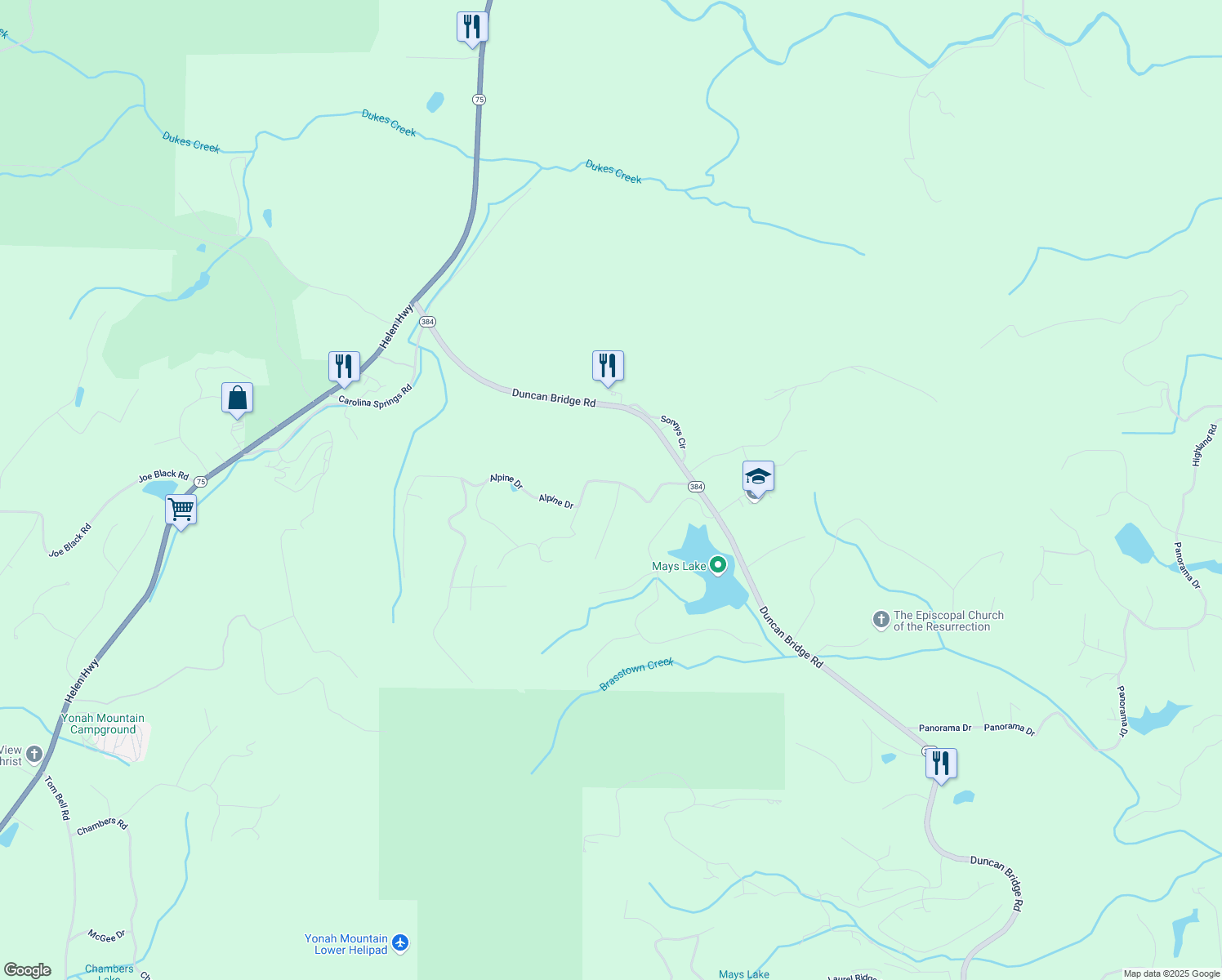 map of restaurants, bars, coffee shops, grocery stores, and more near 32 Bern Vista in Sautee Nacoochee