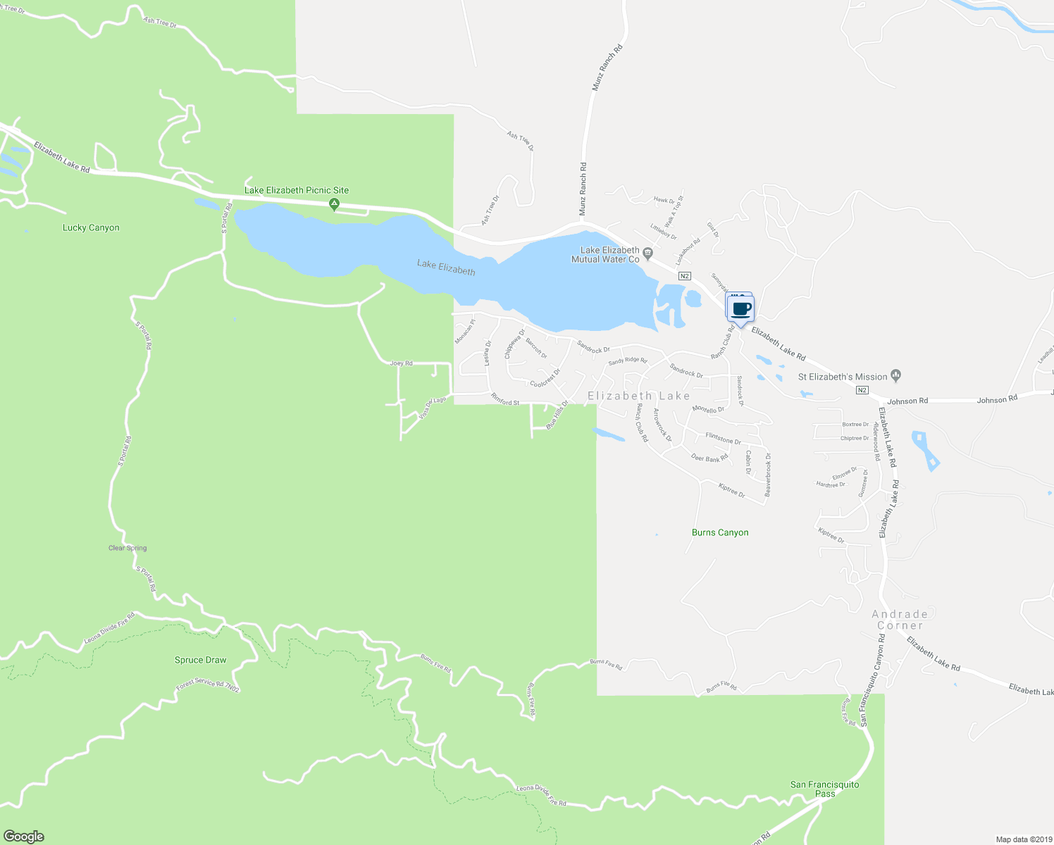 map of restaurants, bars, coffee shops, grocery stores, and more near 42635 Pinecliff Drive in Lake Hughes