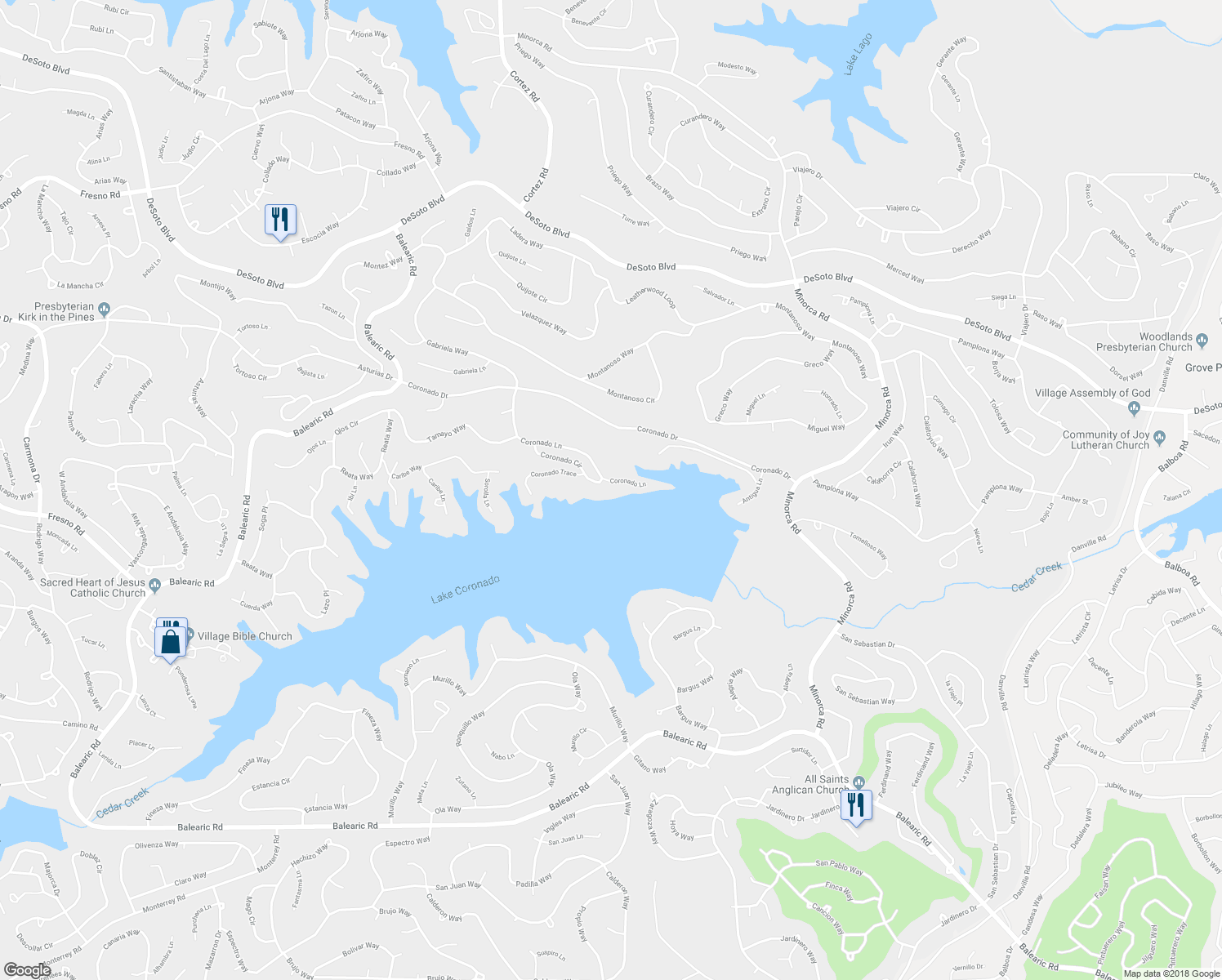 map of restaurants, bars, coffee shops, grocery stores, and more near 40 Coronado Lane in Hot Springs Village
