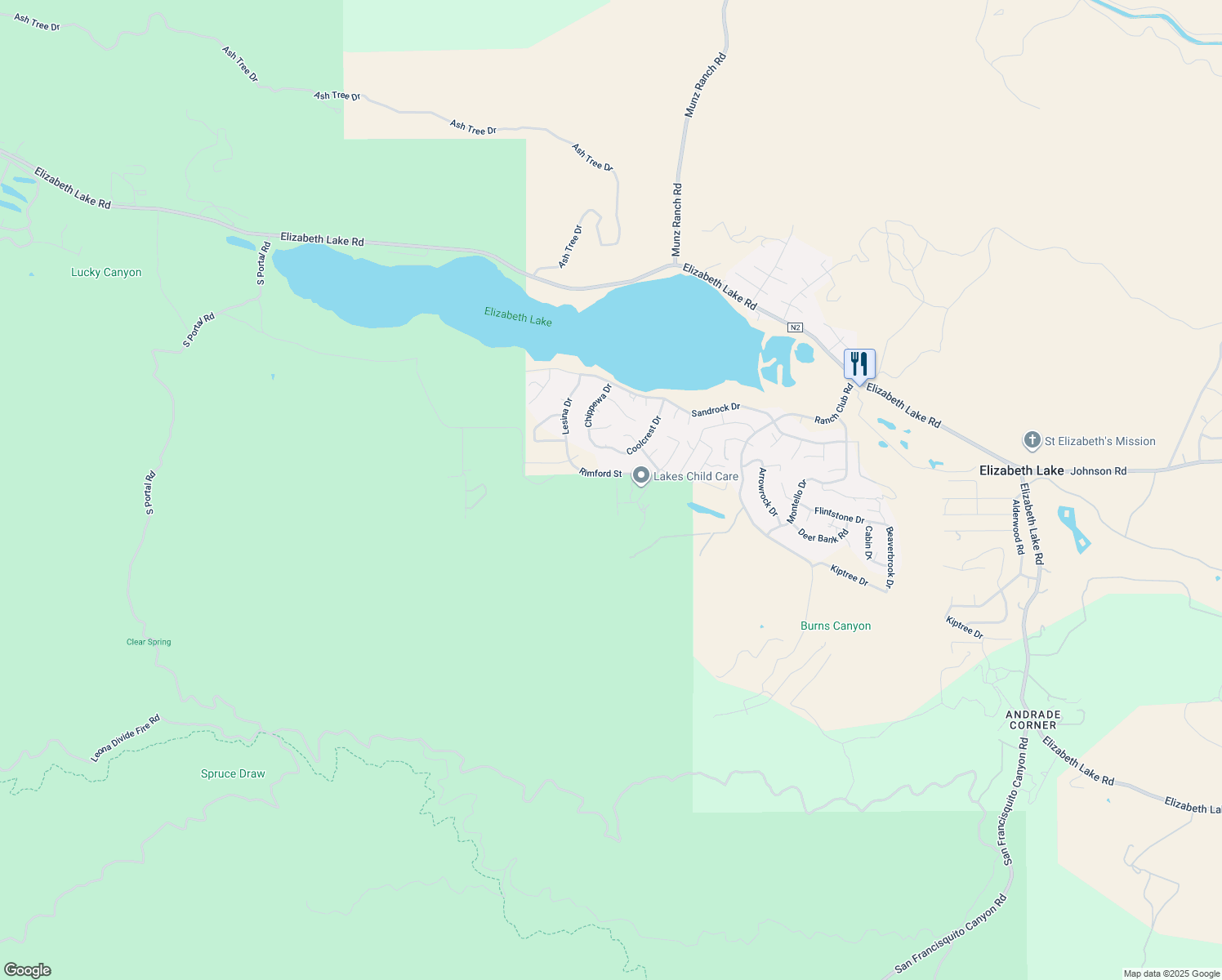 map of restaurants, bars, coffee shops, grocery stores, and more near 42647 Pinecliff Drive in Lake Hughes