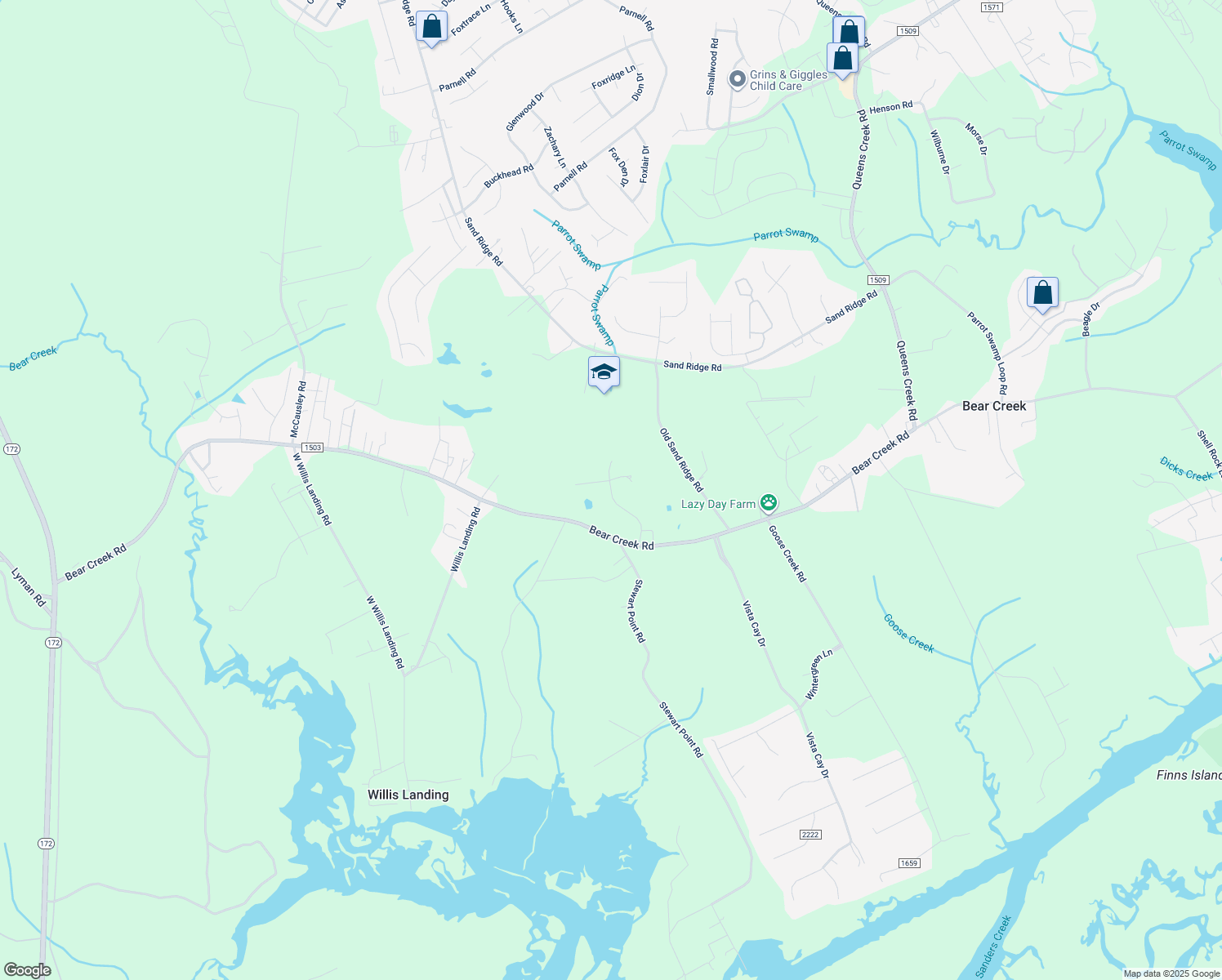 map of restaurants, bars, coffee shops, grocery stores, and more near 116 Glencroft Rd in Hubert
