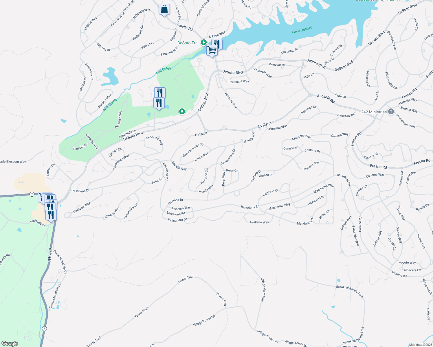 map of restaurants, bars, coffee shops, grocery stores, and more near 4 Ateca Place in Hot Springs