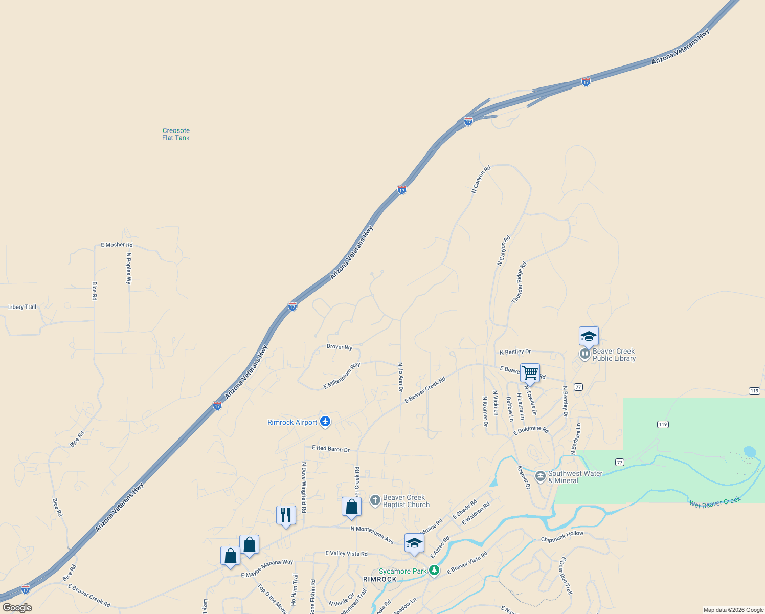 map of restaurants, bars, coffee shops, grocery stores, and more near 3870 Camden Pass in Lake Montezuma
