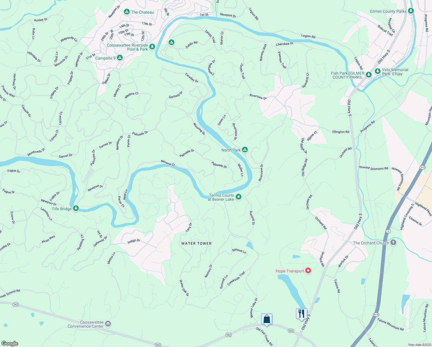 map of restaurants, bars, coffee shops, grocery stores, and more near 67 Opaque Way in Ellijay