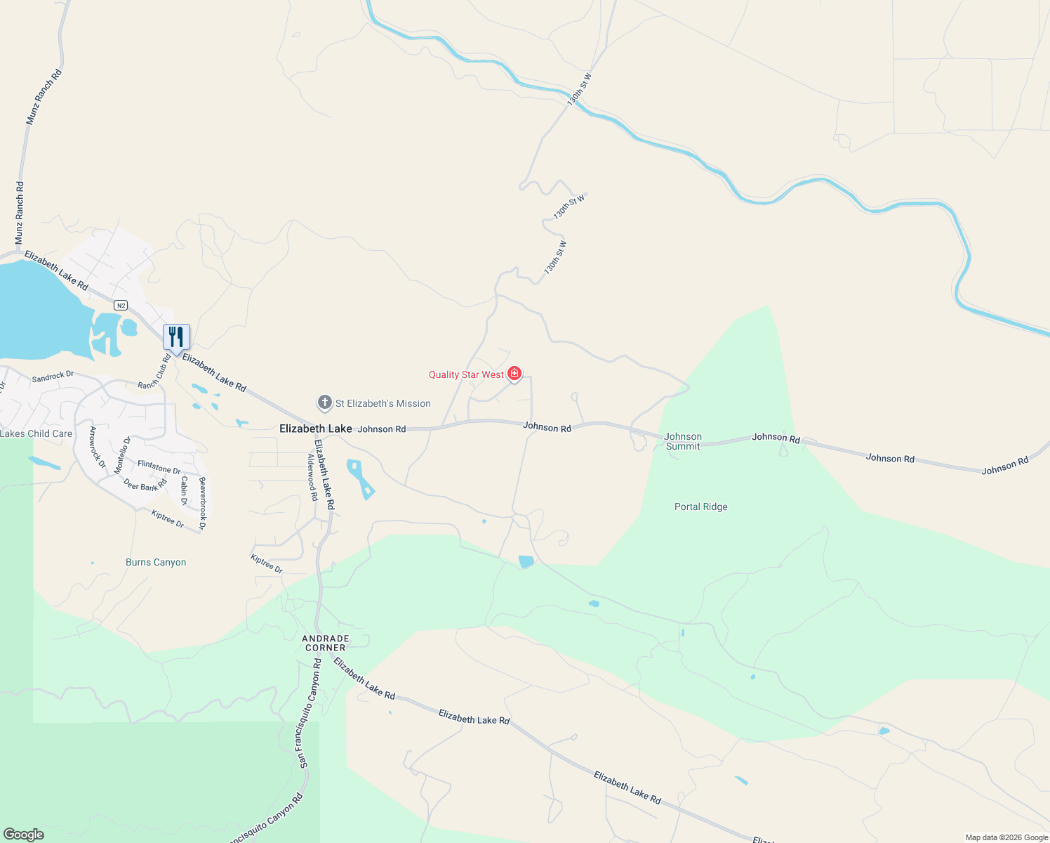 map of restaurants, bars, coffee shops, grocery stores, and more near 42803 Limeridge Drive in Lake Hughes