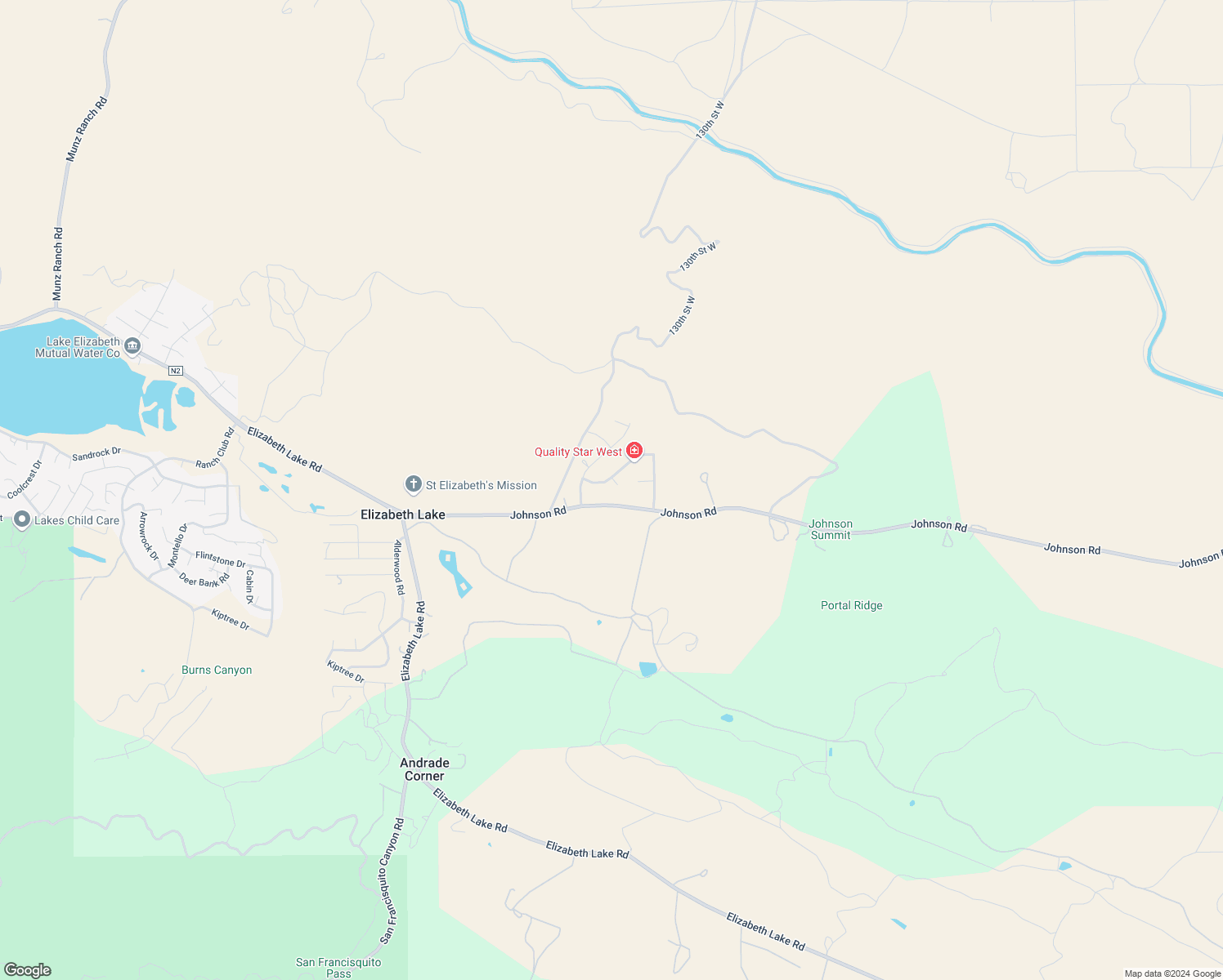 map of restaurants, bars, coffee shops, grocery stores, and more near McCloud Drive in Elizabeth Lake