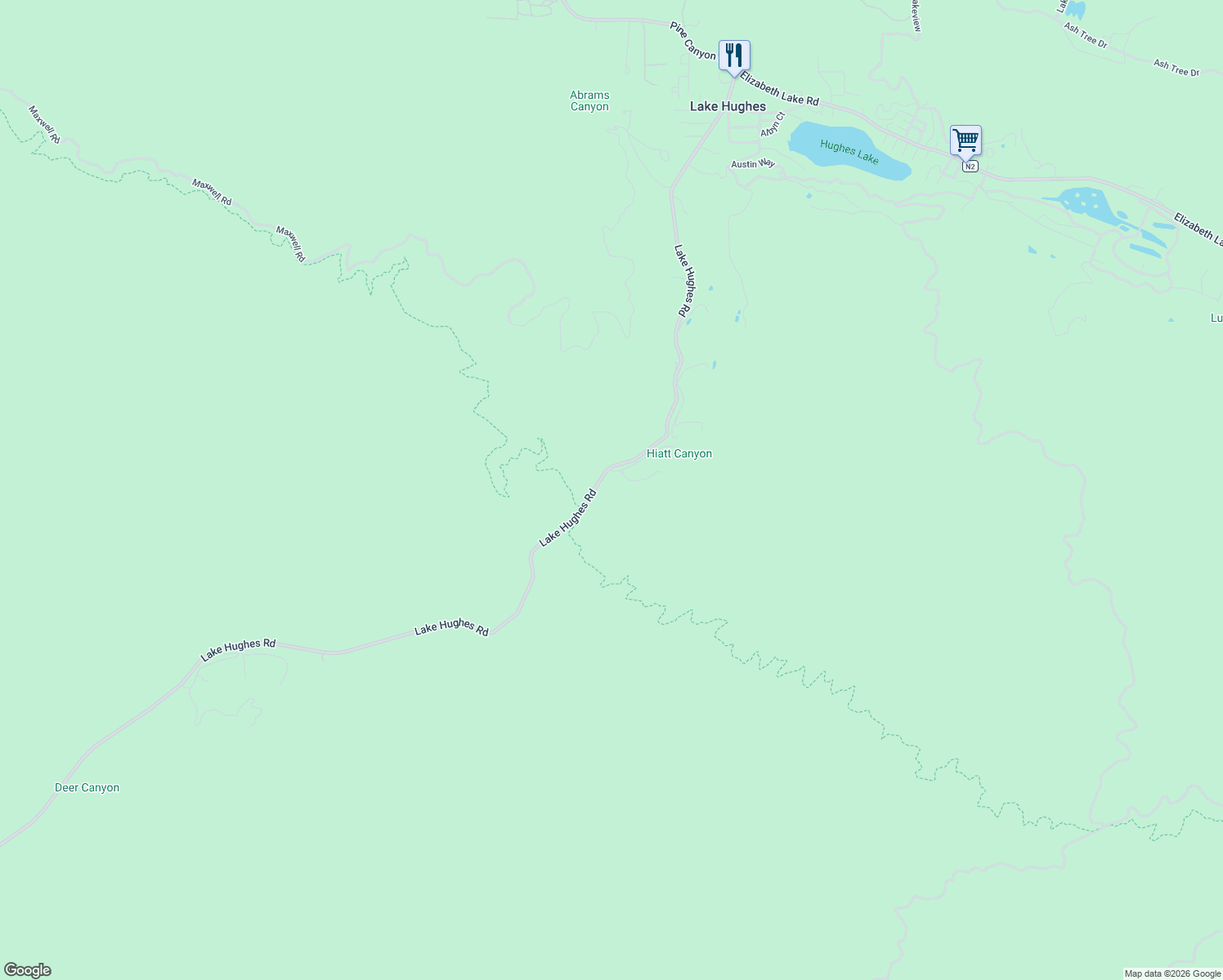 map of restaurants, bars, coffee shops, grocery stores, and more near 42930 Lake Hughes Road in Lake Hughes