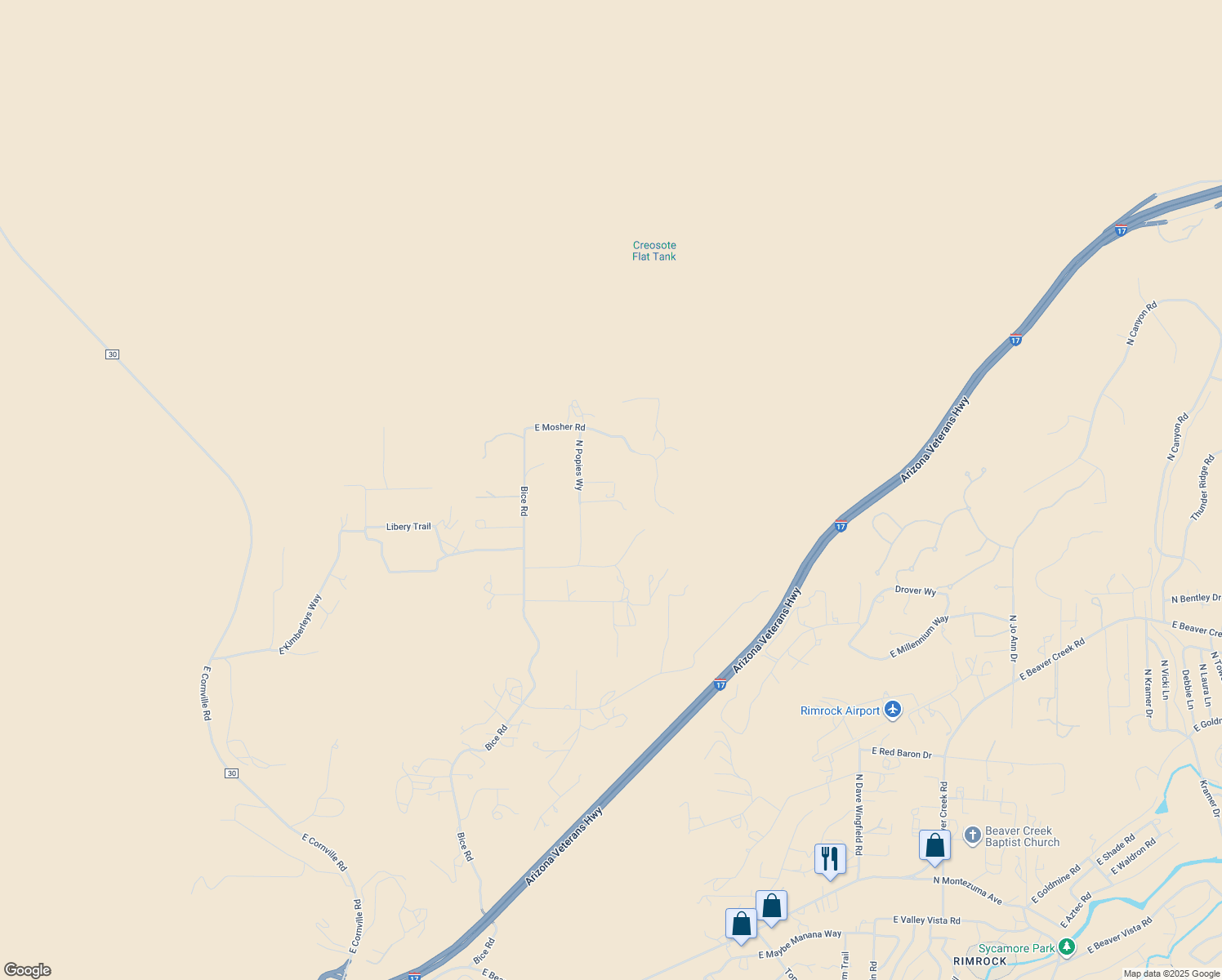 map of restaurants, bars, coffee shops, grocery stores, and more near 2755 East Lupine Lane in Lake Montezuma