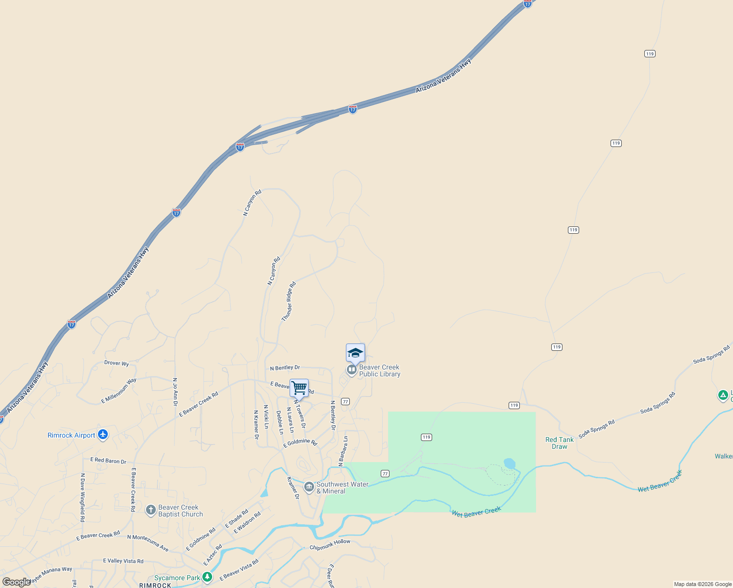 map of restaurants, bars, coffee shops, grocery stores, and more near 6720 North Falcon View Drive in Lake Montezuma