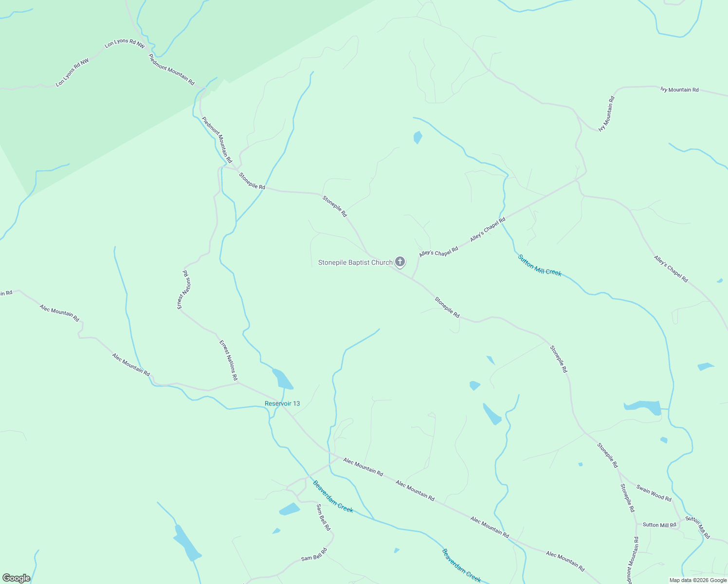 map of restaurants, bars, coffee shops, grocery stores, and more near 2629 Stonepile Road in Clarkesville
