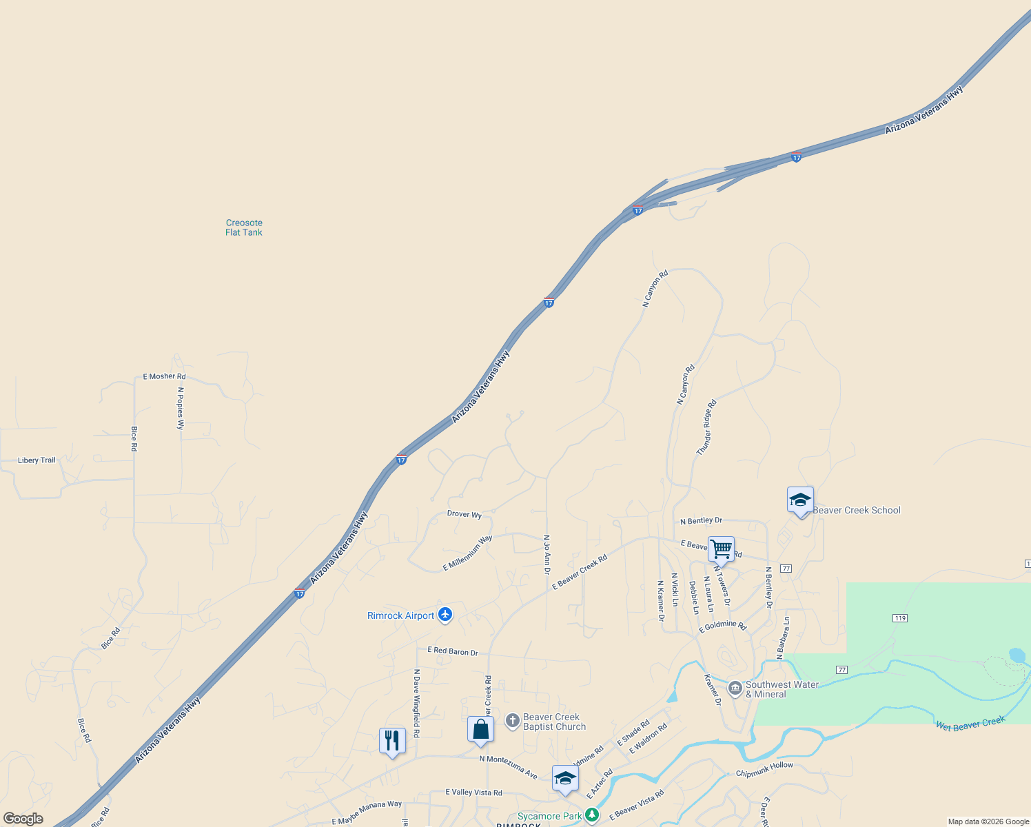 map of restaurants, bars, coffee shops, grocery stores, and more near 6305 North Belvedere Place in Lake Montezuma