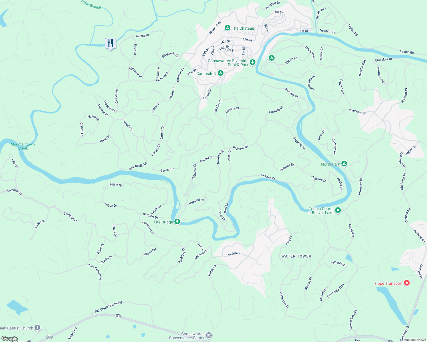 map of restaurants, bars, coffee shops, grocery stores, and more near 84 Omen Court in Ellijay