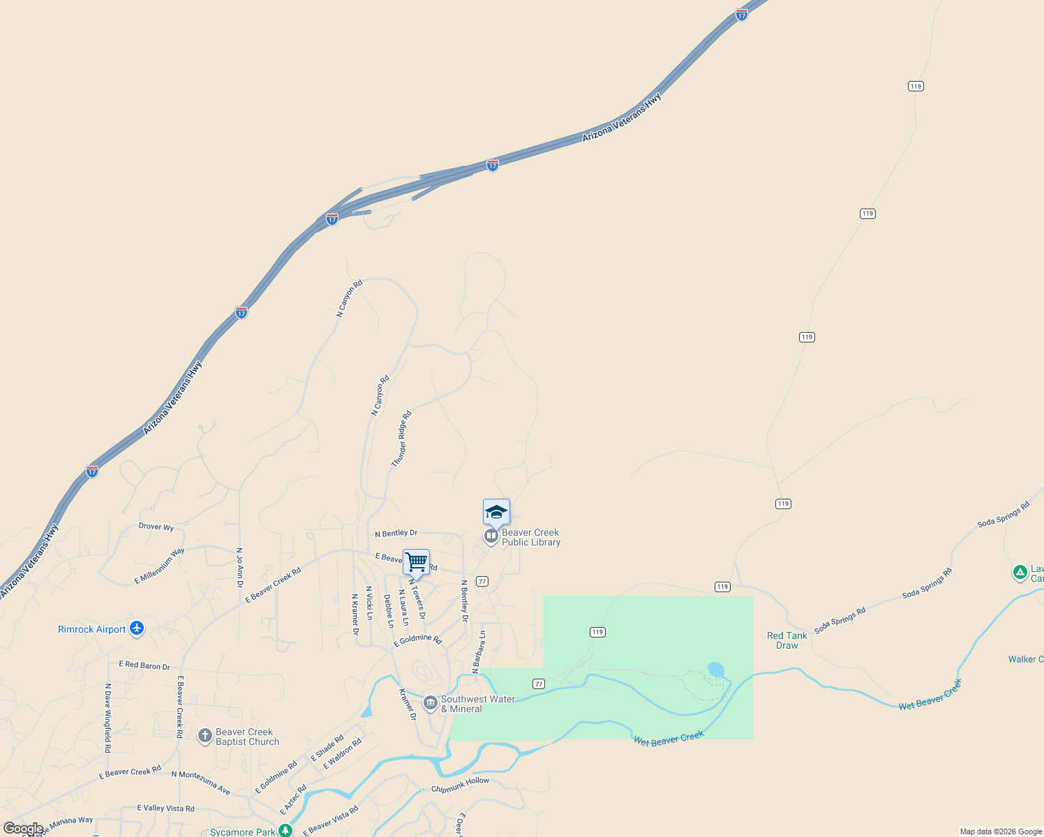map of restaurants, bars, coffee shops, grocery stores, and more near 6720 North Falcon View Drive in Lake Montezuma