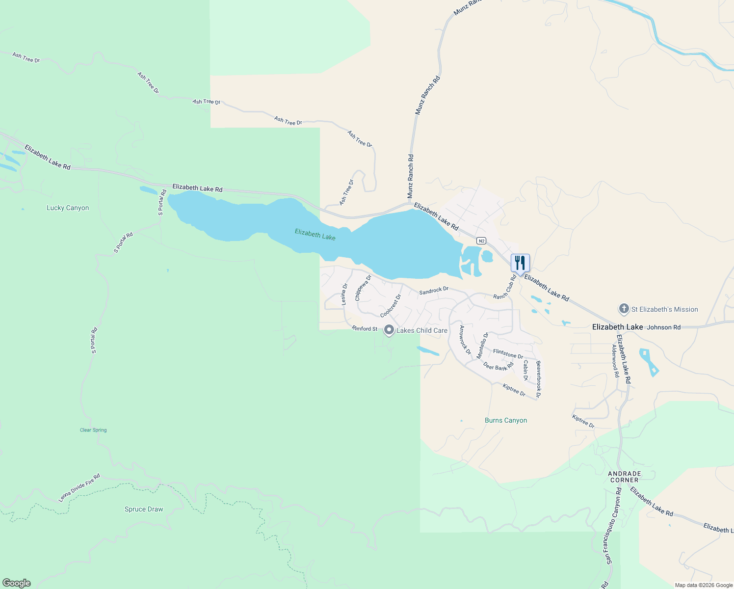 map of restaurants, bars, coffee shops, grocery stores, and more near 15152 Ojibwa Place in Lake Hughes