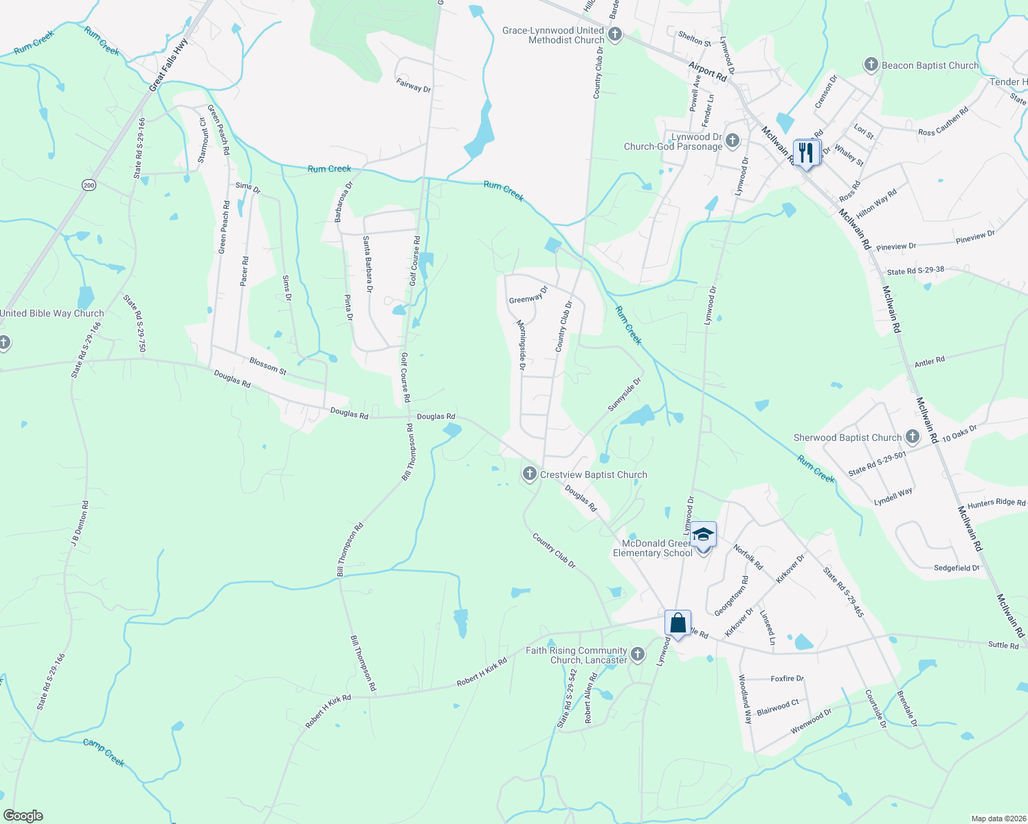 map of restaurants, bars, coffee shops, grocery stores, and more near 2520 Morningside Drive in Lancaster